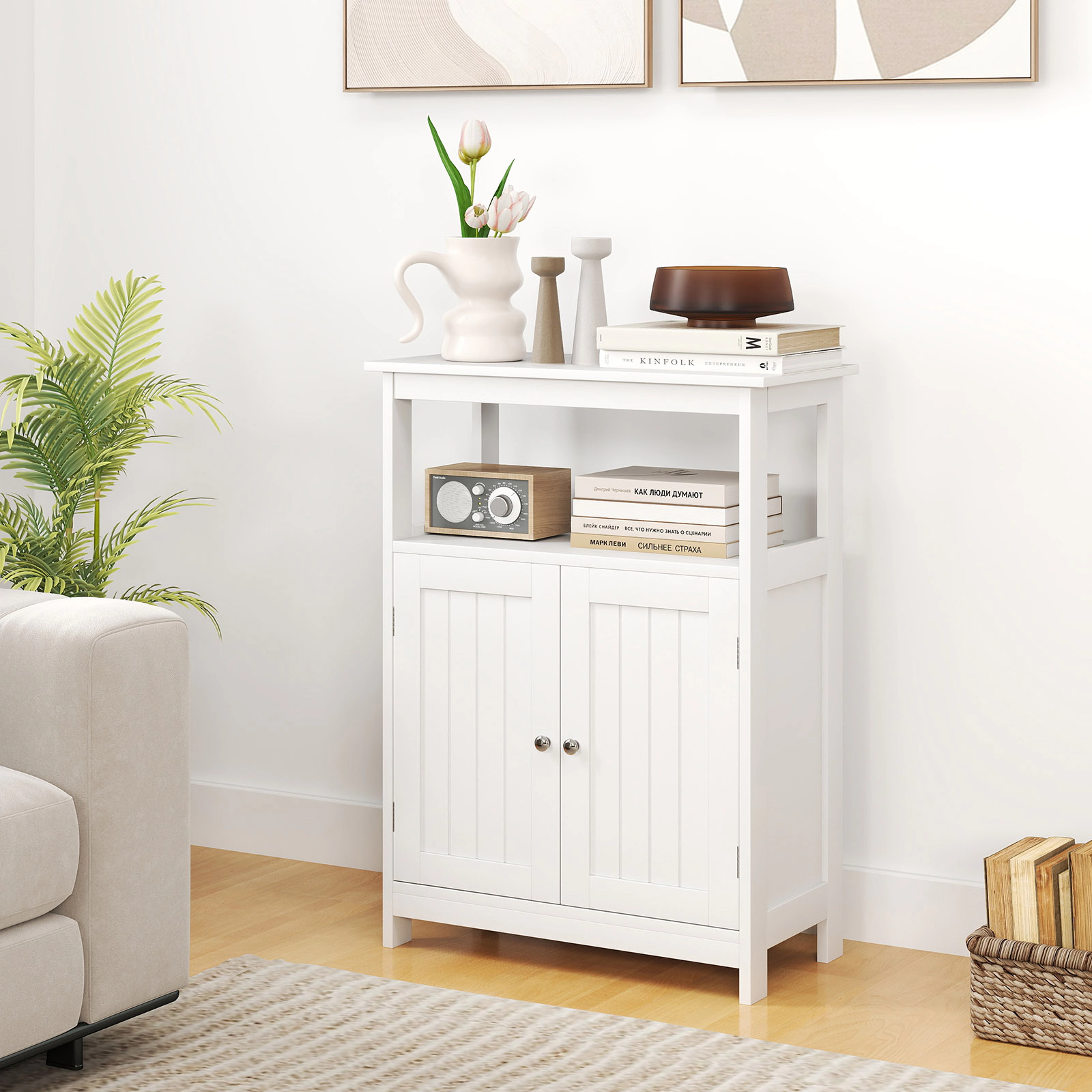 SUGIFT 2-Door Open Compartment Bathroom Floor Storage Cabinet 23.5-in x 12-in x 31.5-in 200-lb Capacity White