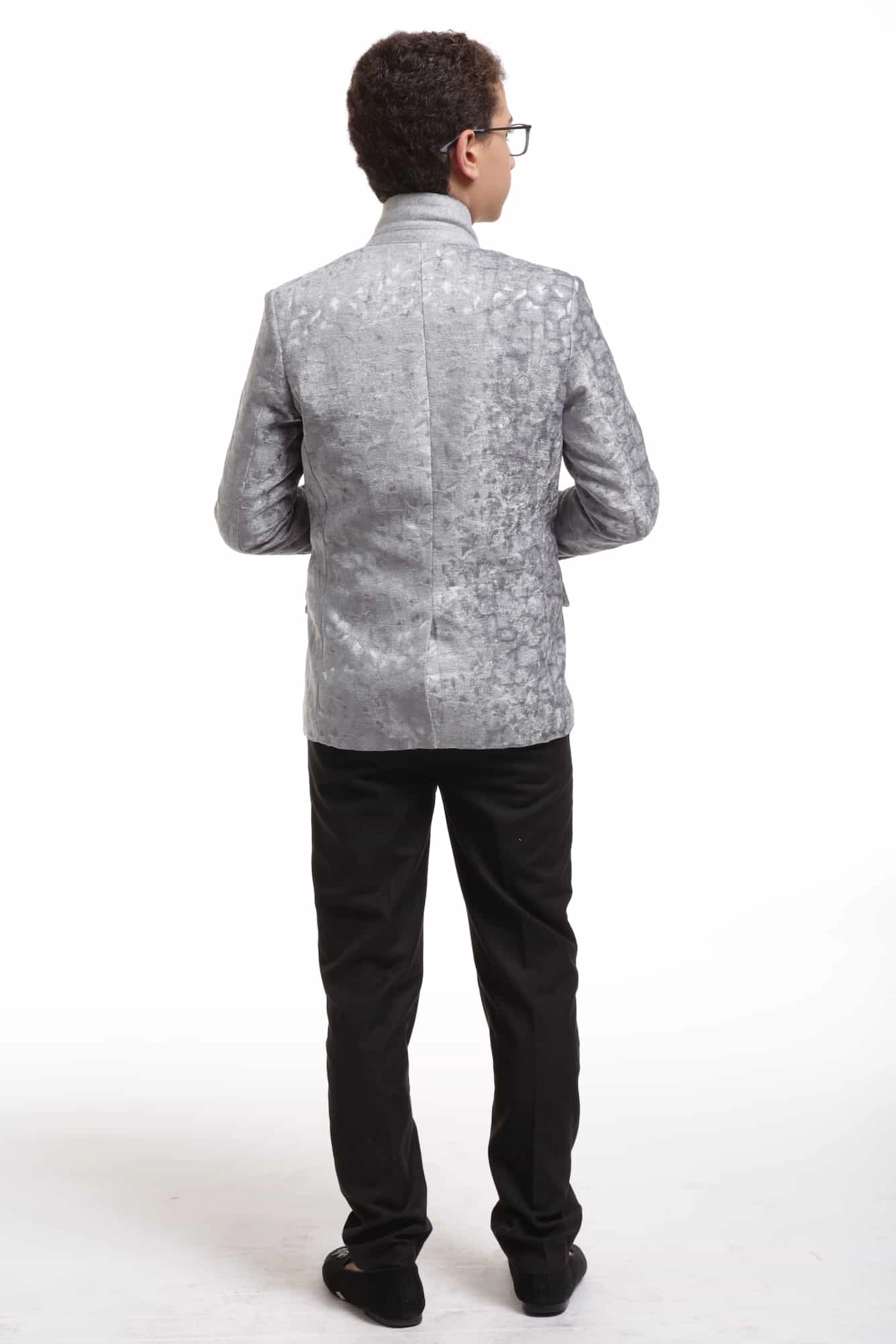 Elie Balleh Boys Slim Fit Crushed Velvet Blazer Jacket