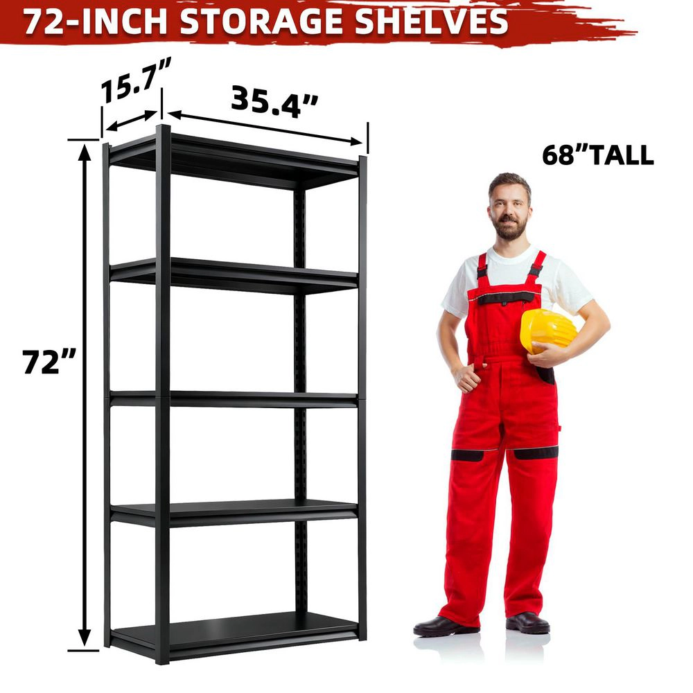 Flynama 5-Shelf Steel Heavy Duty Freestanding Garage Storage Shelving Unit in Black (35.4 in. W x 72 in. H x 15.7 in. D)