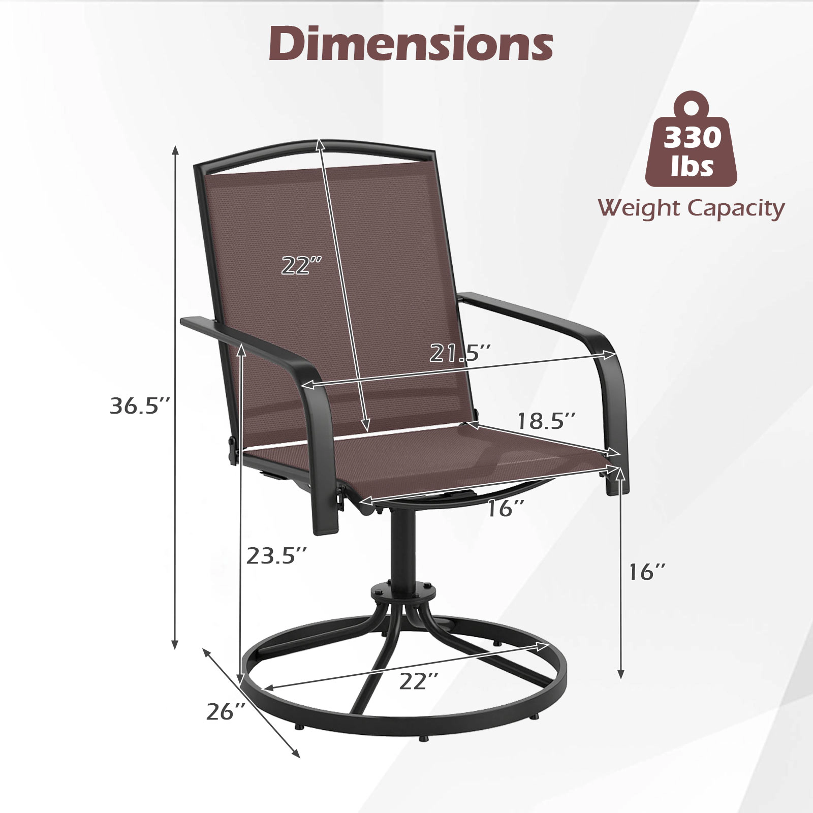 SUGIFT Outdoor Swivel Chairs Set of 2 Coffee with High Back and Breathable Seat