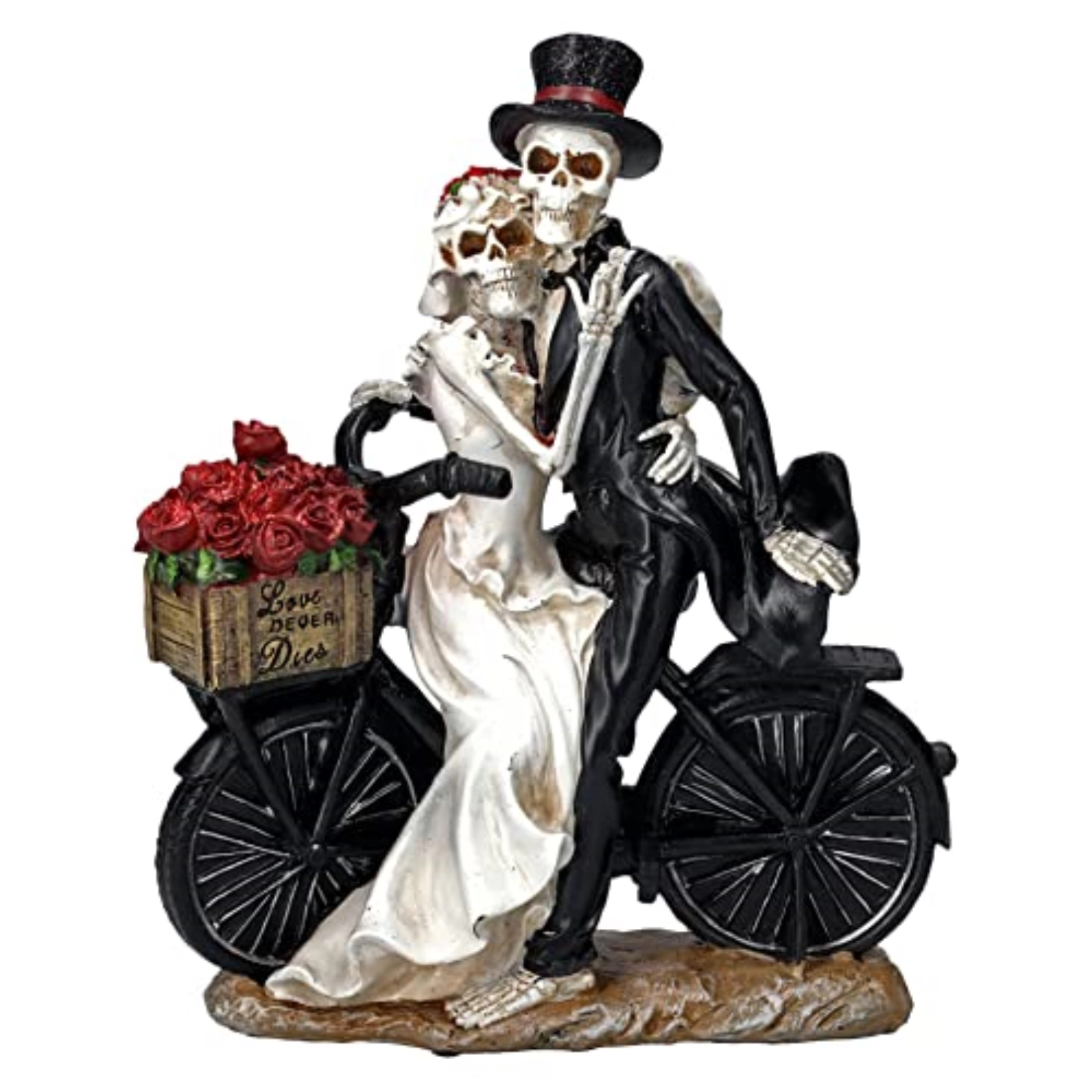 Pacific Giftware Love Never Dies Newly Wed Skeleton Couple Rose Basket Bike Statue 12.2 inches Tall