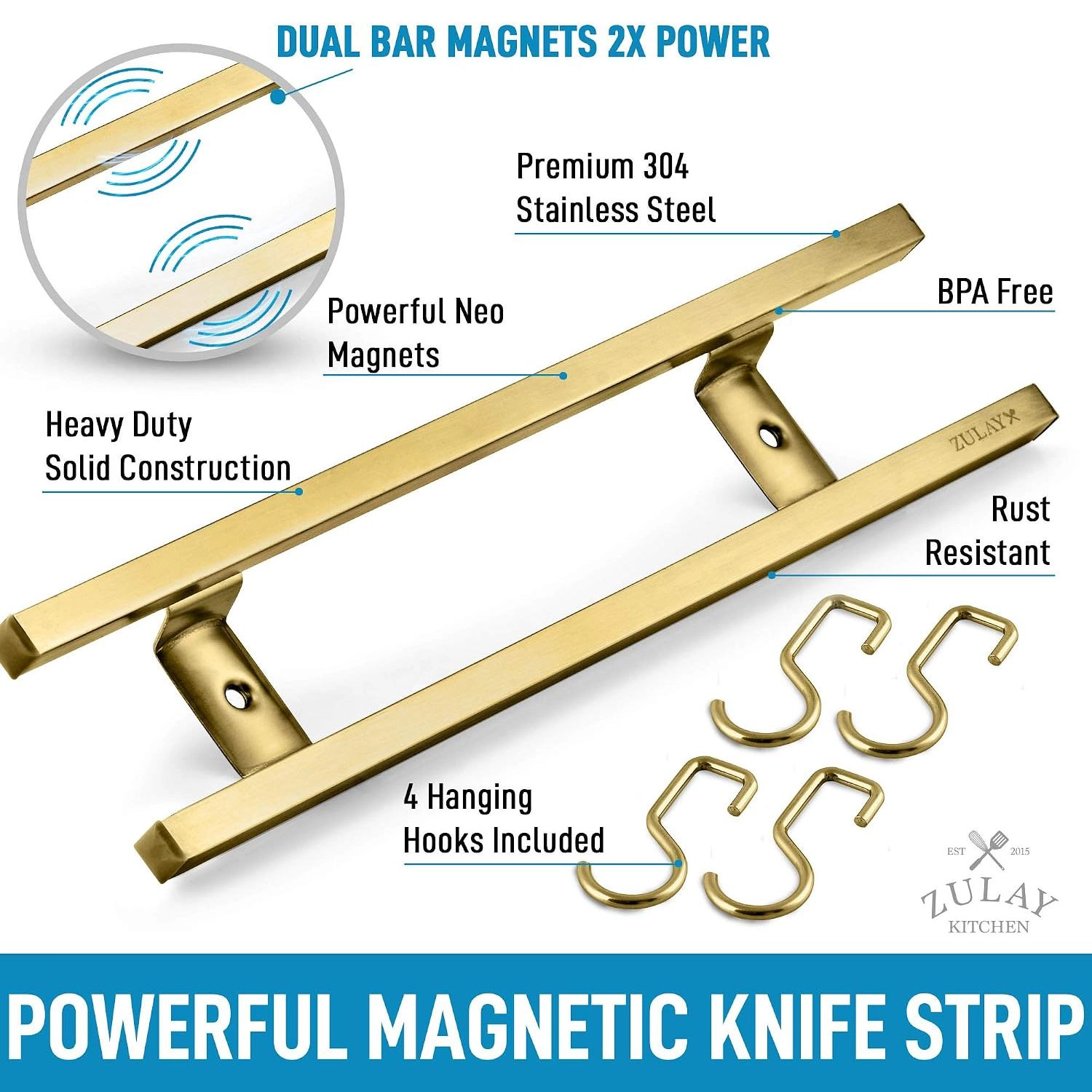 Zulay Kitchen 11.75" Seamless Maple Wood Magnetic Knife Holder
