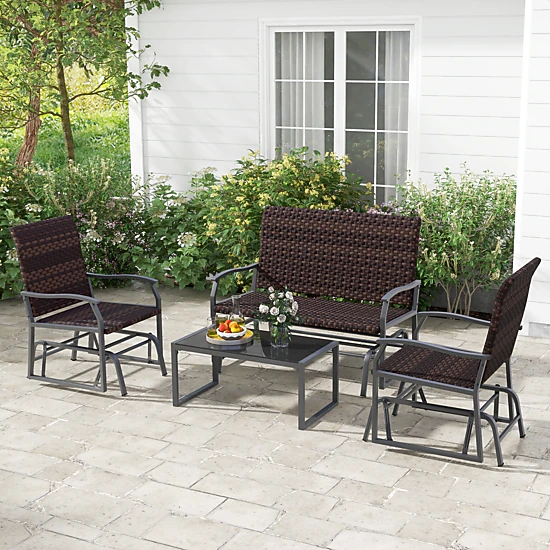 Hivvago 4 Piece Patio Gliding Furniture Set All Weather Wirh Tempered Glass Coffee Table