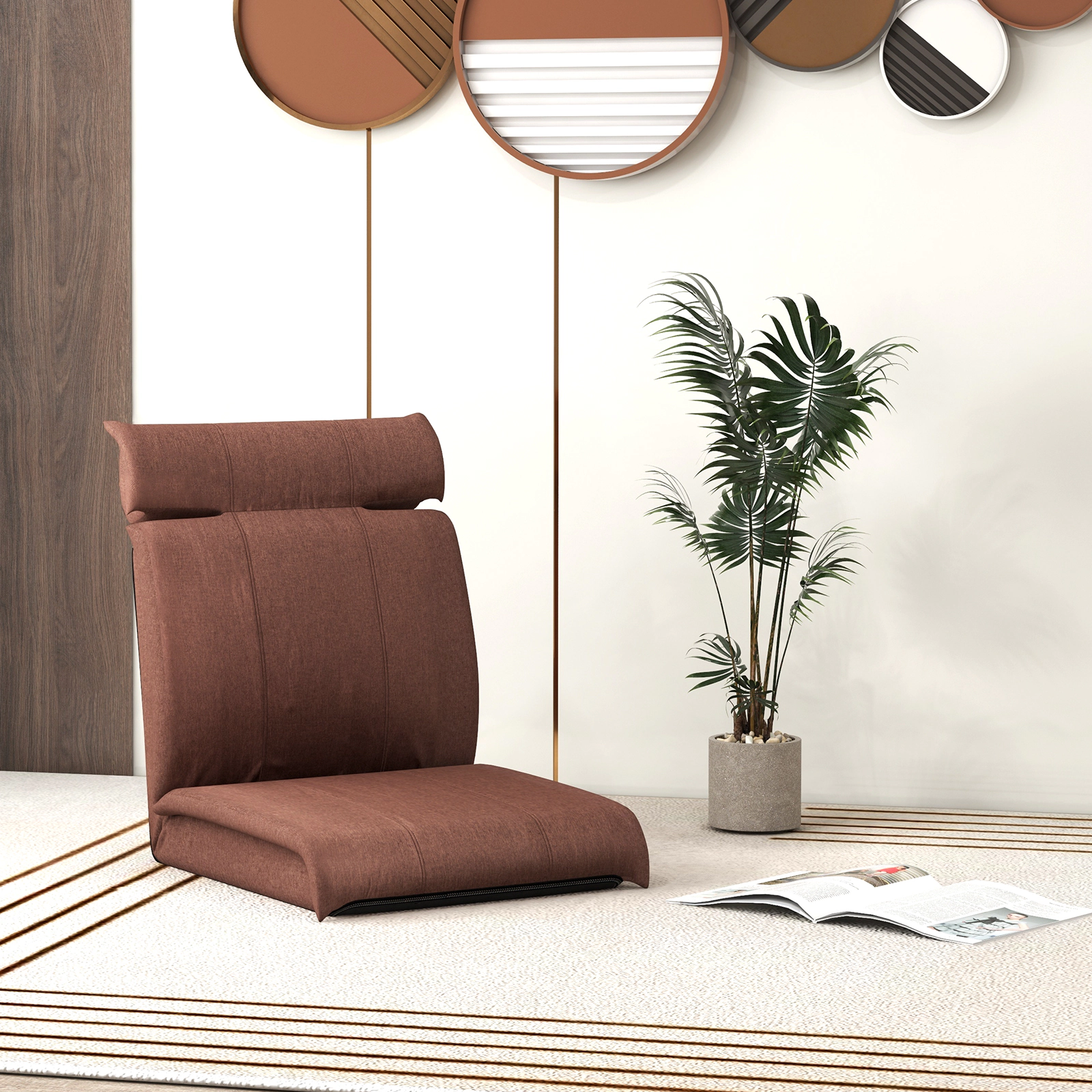Hivvago Folding Floor Chair with 14-Poistion Adjustable Backrest and 5-Position Adjustable Headrest