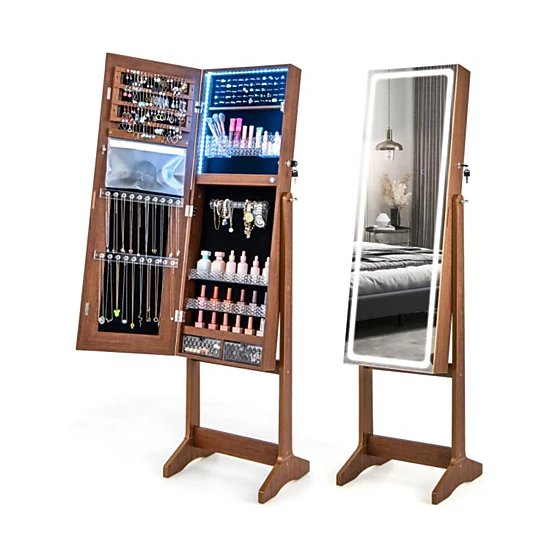 Hivvago Freestanding Jewelry Armoire with Mirror and LED Lights