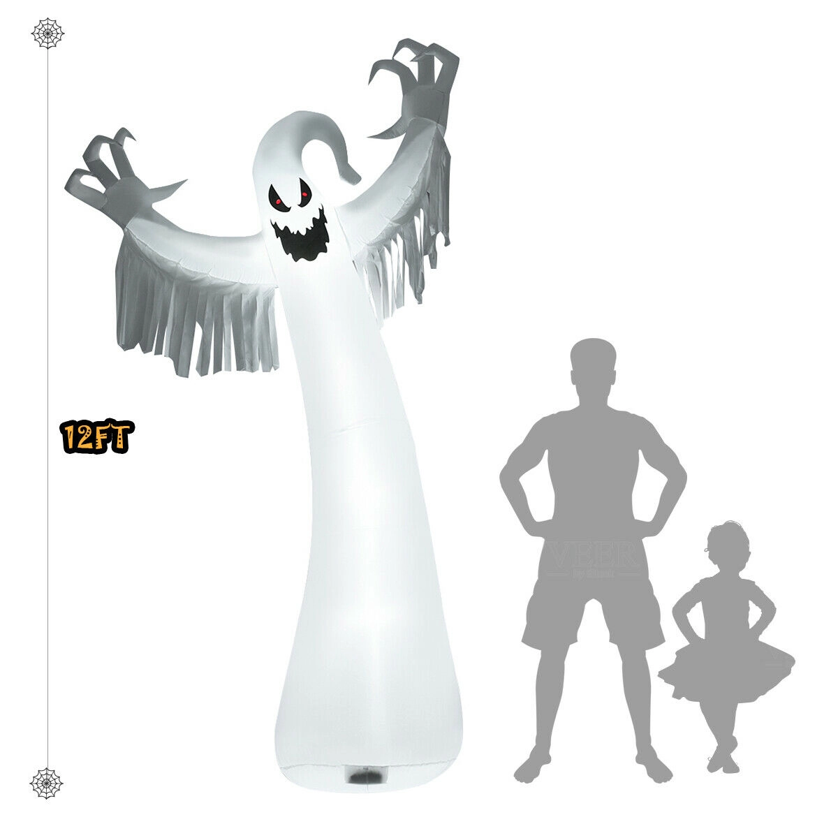 LJG 12 Feet Halloween Inflatable Spooky Ghost with Blower and LED Lights