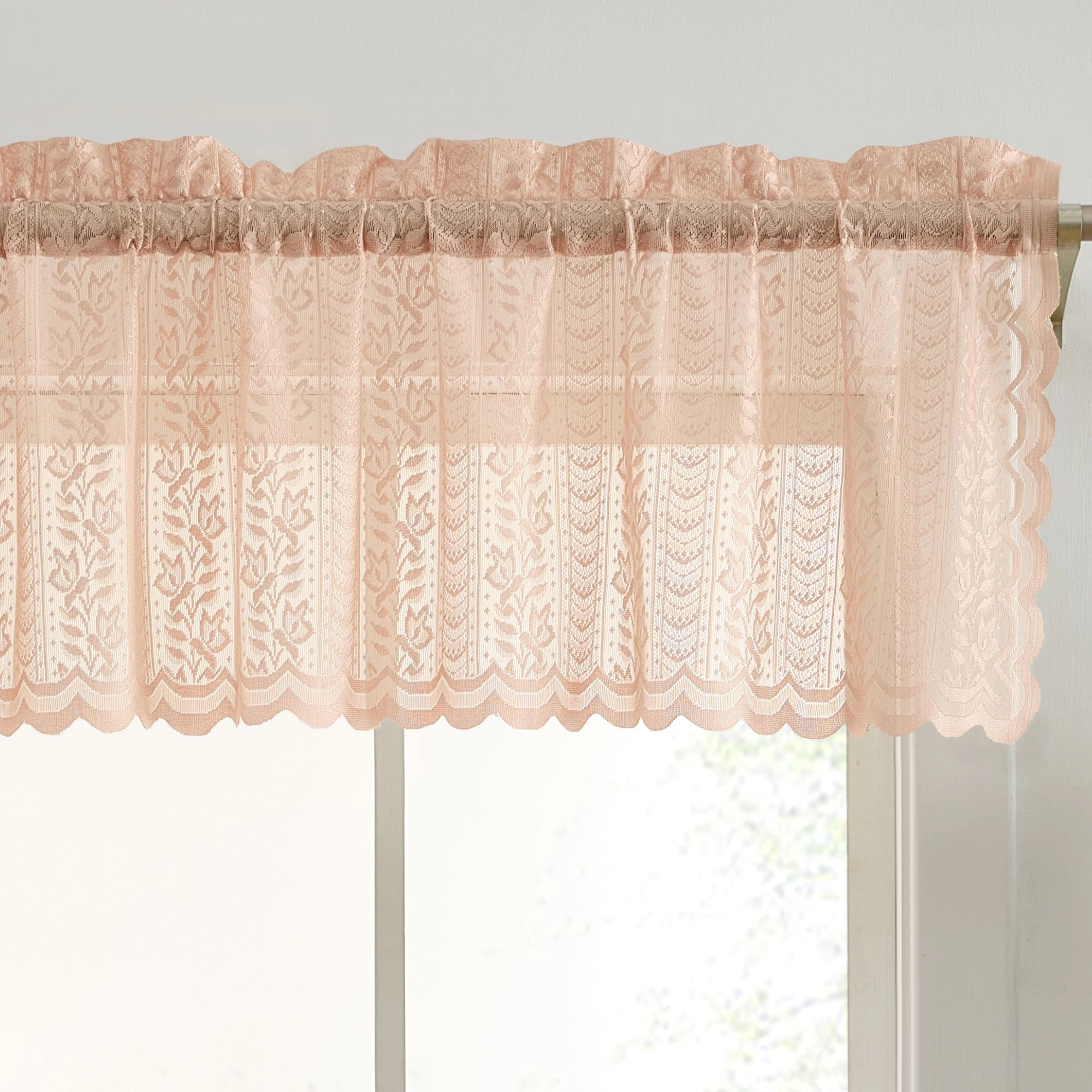 HLC.ME Sophia Floral Rod Pocket Lace Semi Sheer Voile Short Valance for Kitchen & Bathroom - 54 x 18 Inch Long
