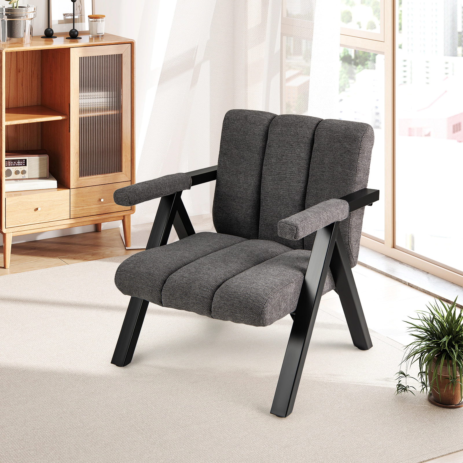 SUGIFT Oversized Accent Chair with Metal Frame and Armrests 330-Lb Capacity Gray with Black Accents