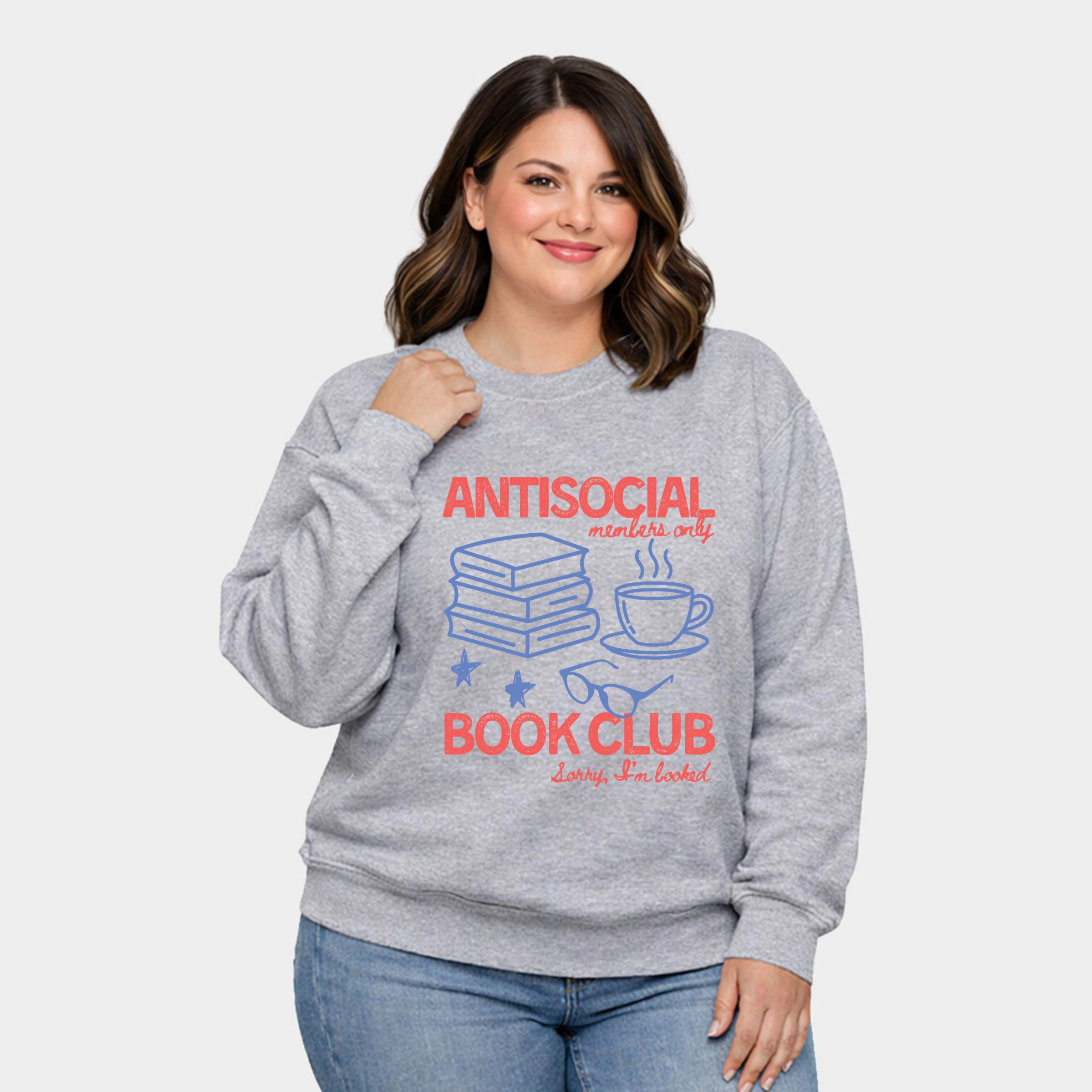 Simply Sage Market - Antisocial Book Club Outline  Women's Plus Sized Graphic Sweatshirt