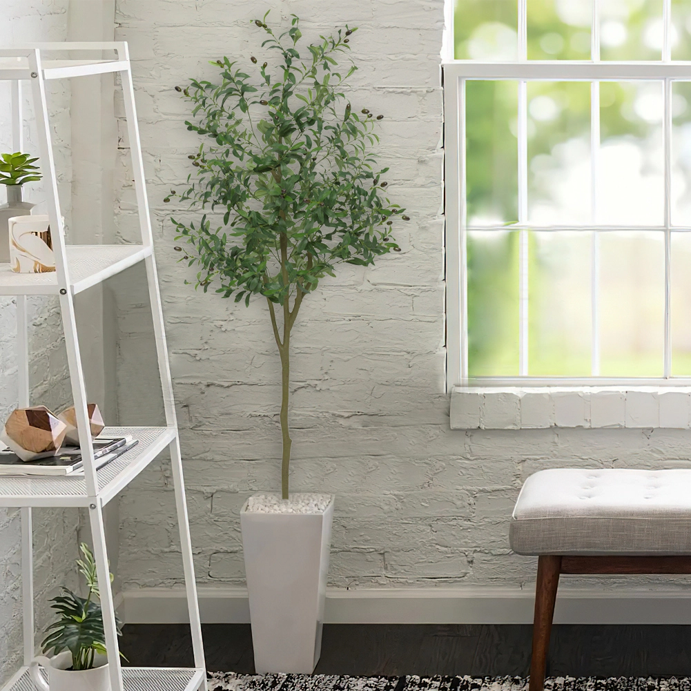 Faux Olive Tree 5Ft, Fake Black with Pot, Indoor Tall Artificial Plants for Living Room Home Office