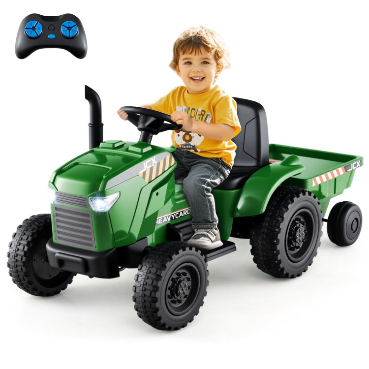 SUGIFT Detachable Trailer 3 Gear Shift and Remote Control Kids 12V 2 in 1 Ride On Tractor