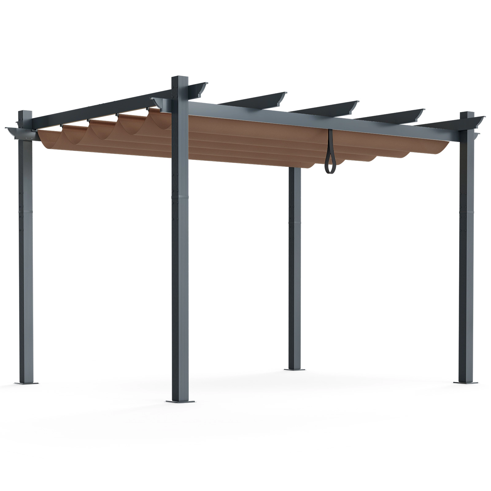 SUGIFT 10-ft x 12-ft Gray Aluminum Retractable Pergola with Rope-Pulley Canopy