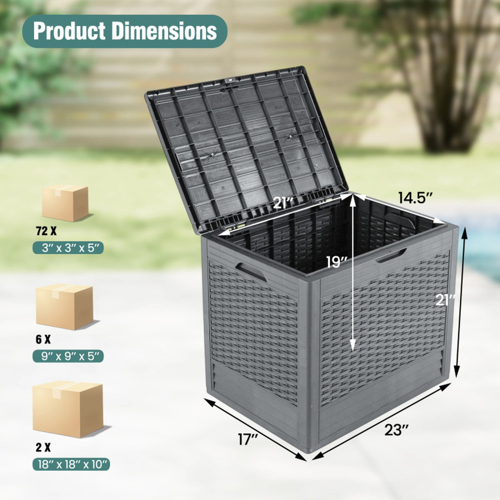 SUGIFT 25-gal 180-lb Capacity Gray All-Weather PP Outdoor Storage Deck Box with Lockable Lid and Rattan Texture