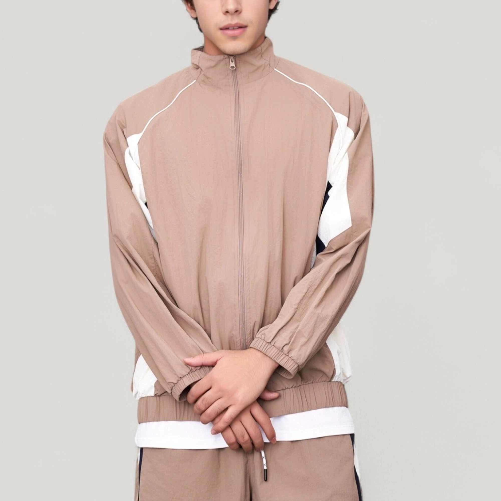 Anna-Kaci Men's Full Zip Colorblock Track Jacket with Elastic Hem and Stand Collar