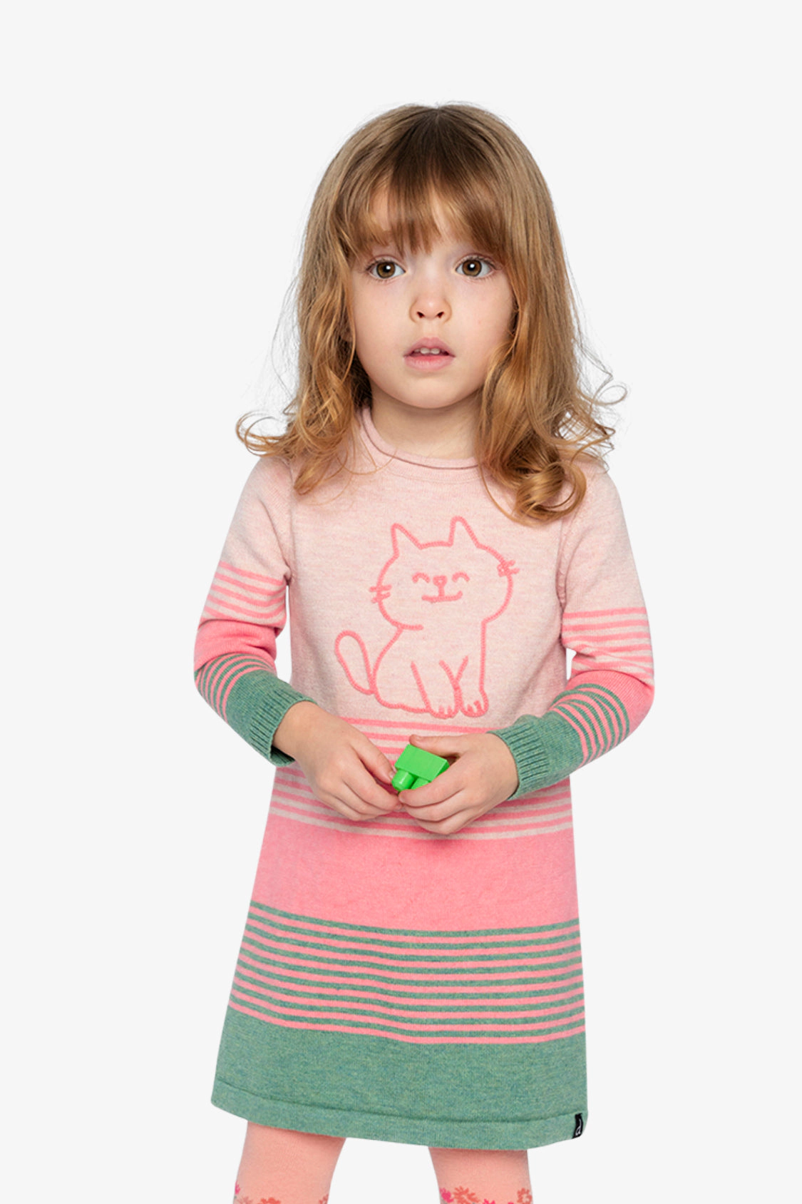 Deux par Girls Cat Appliqué Striped Knitted Dress
