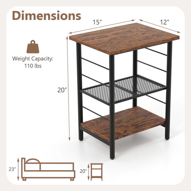 Hivvago Set of Two 3-Tier Accent Tables with Metal Frame and Integrated Storage Shelves