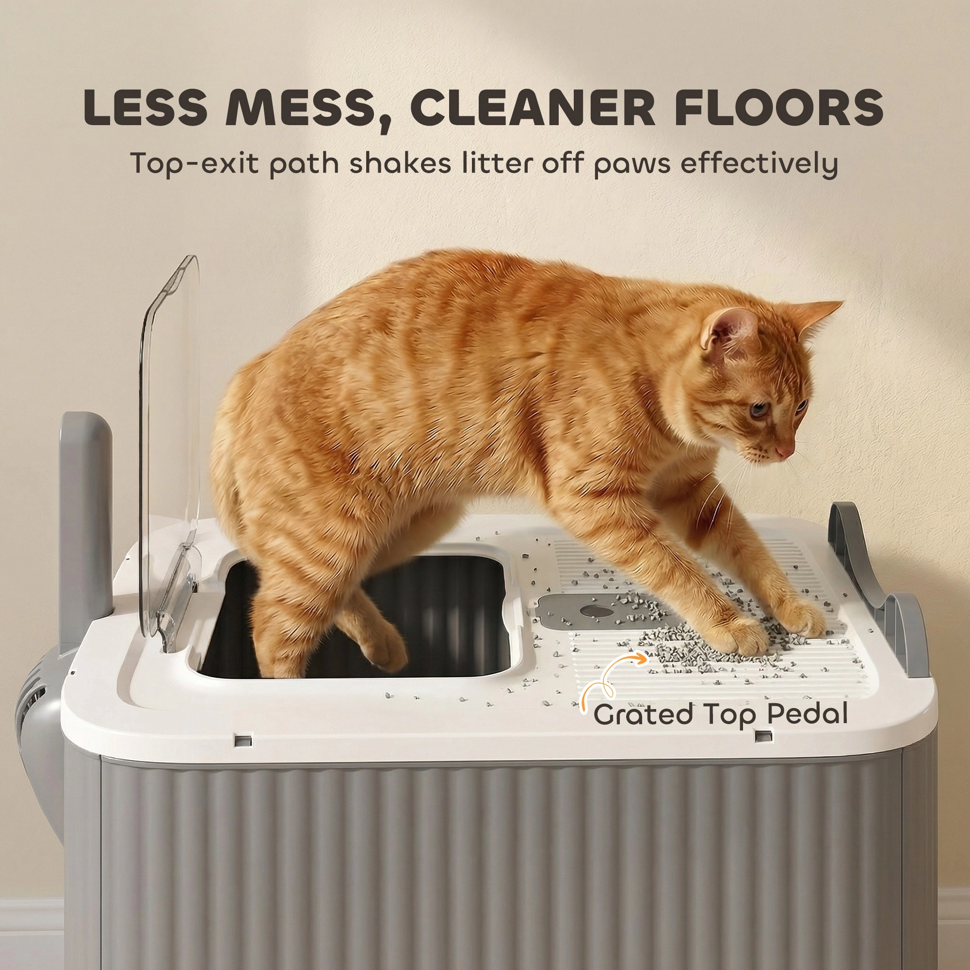 HONGGE Cat Litter Box with Lid, Enclosed Litter Box for Medium Cats, Front-Entry and Top-Exit, Scoop, Deodorizer Bag