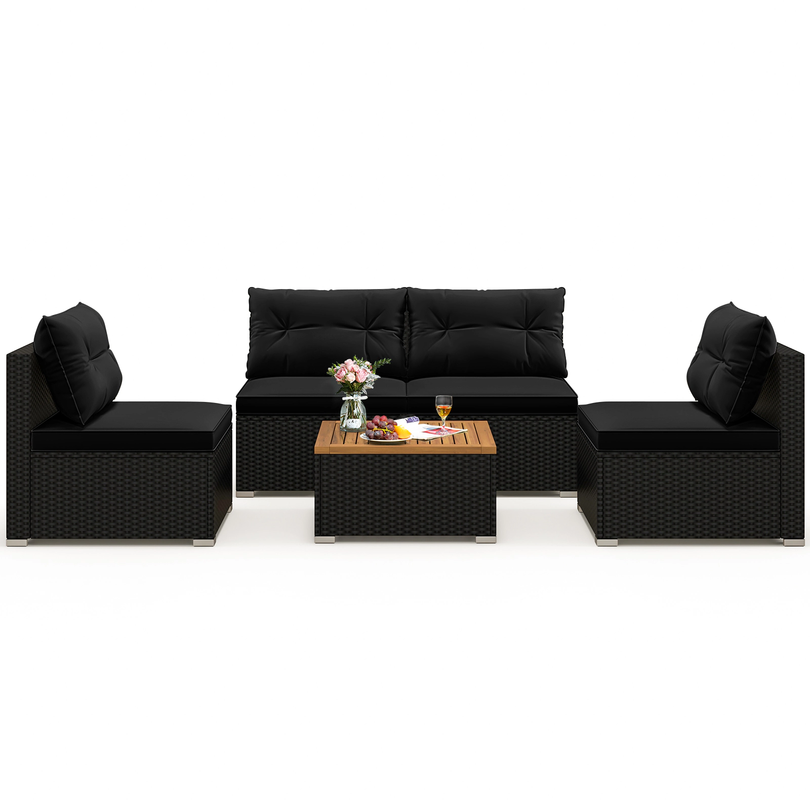 LJG 5 Piece Outdoor Furniture Set with Solid Tabletop and Soft Cushions