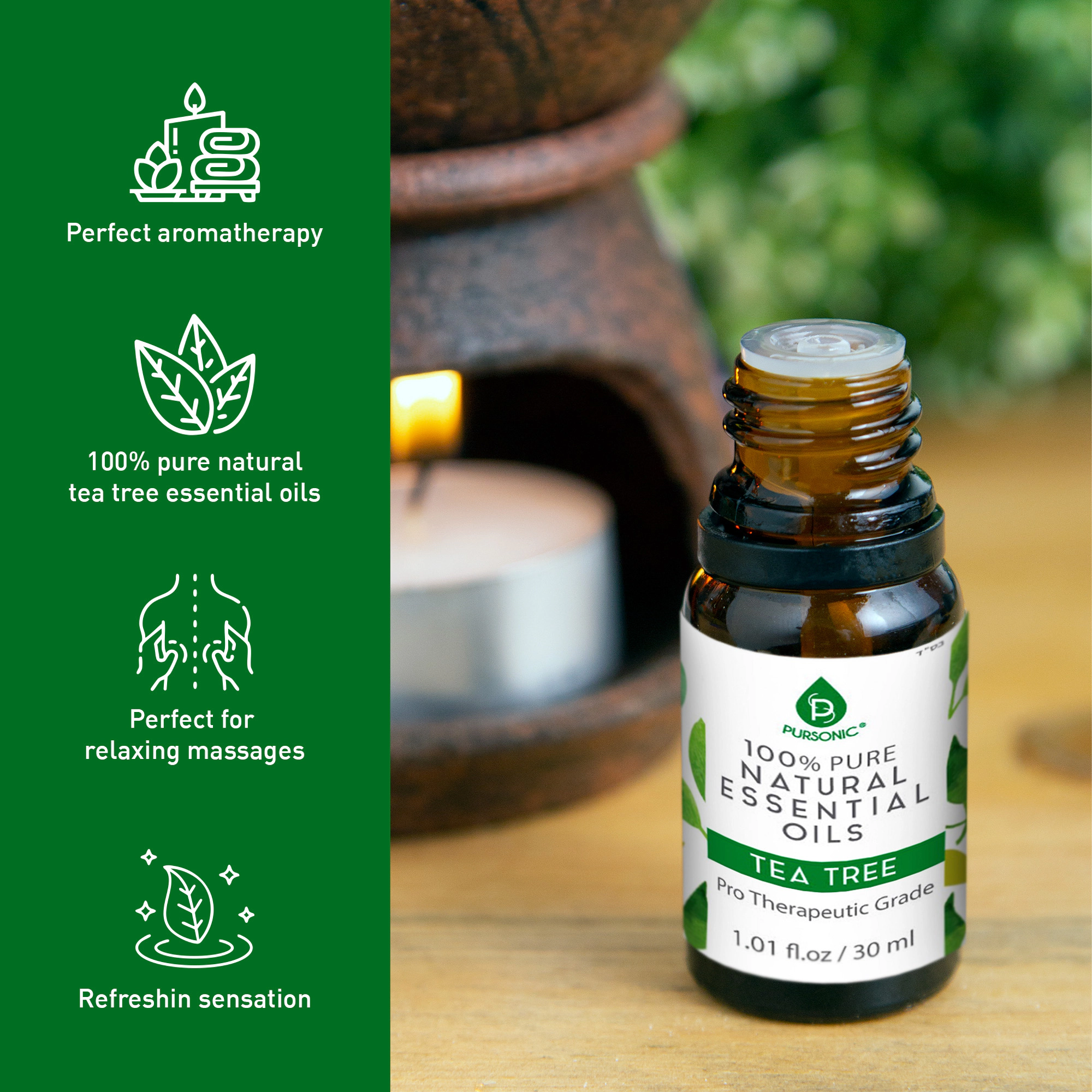 Pursonic Unisex 100% Pure & Natural Tea Tree Essential Oils