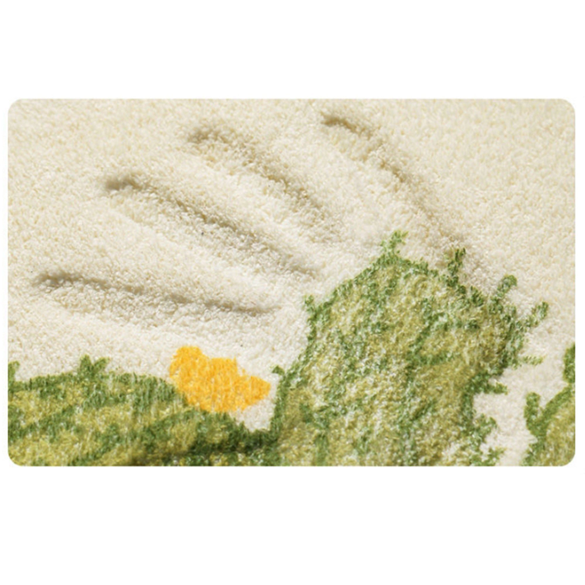 Alilang Unisex Plush Absorbent Half Moon Bathroom Floor Mat with Daisy Graphic and Text Detail Soft Bath Rug for Tub