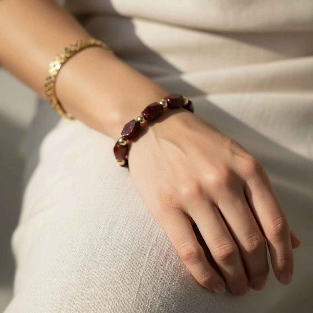 DressAtR Women's Red Jasper Stretch Bracelet
