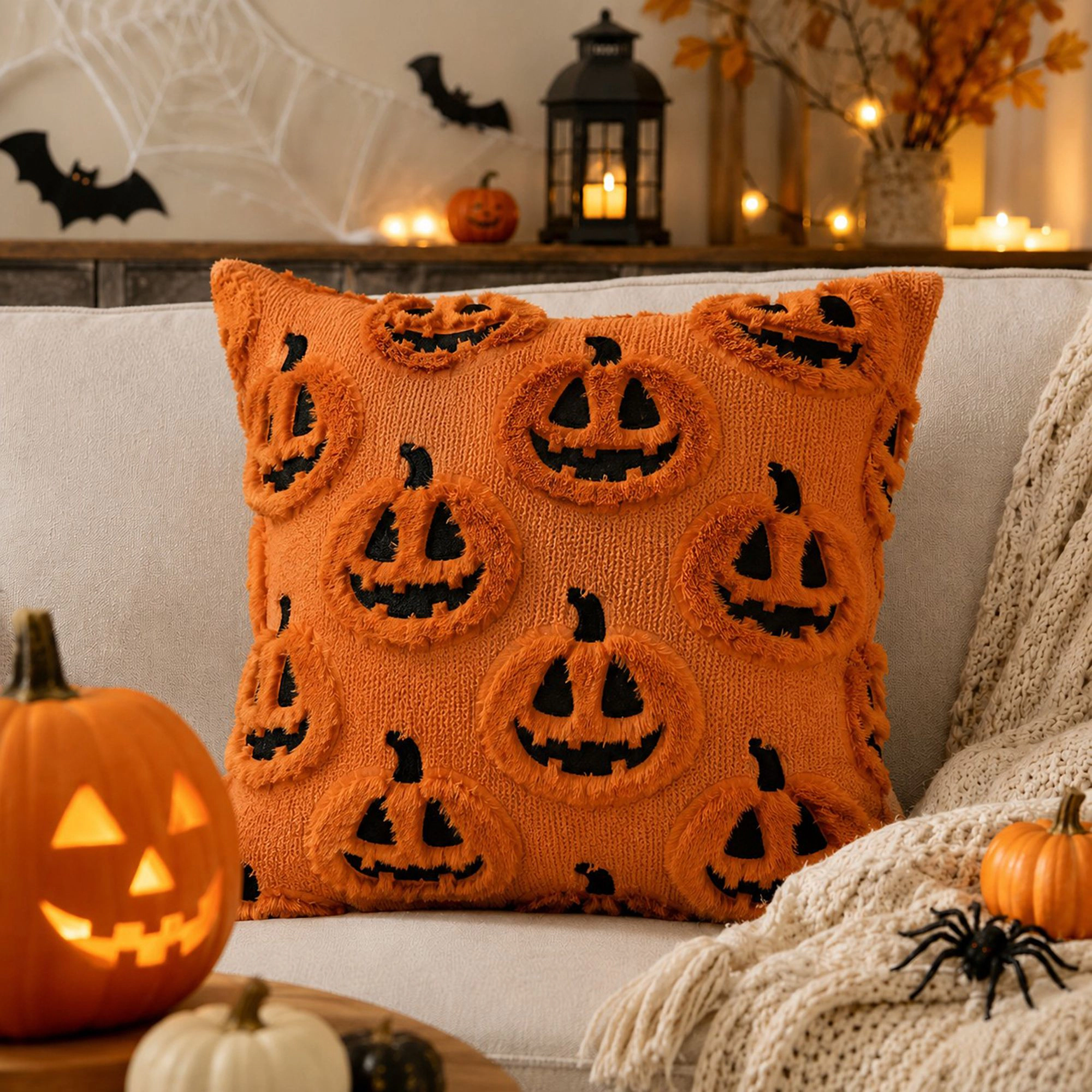 Alilang Halloween Textured Pumpkin Ghost Decorative Throw Pillow Cover
