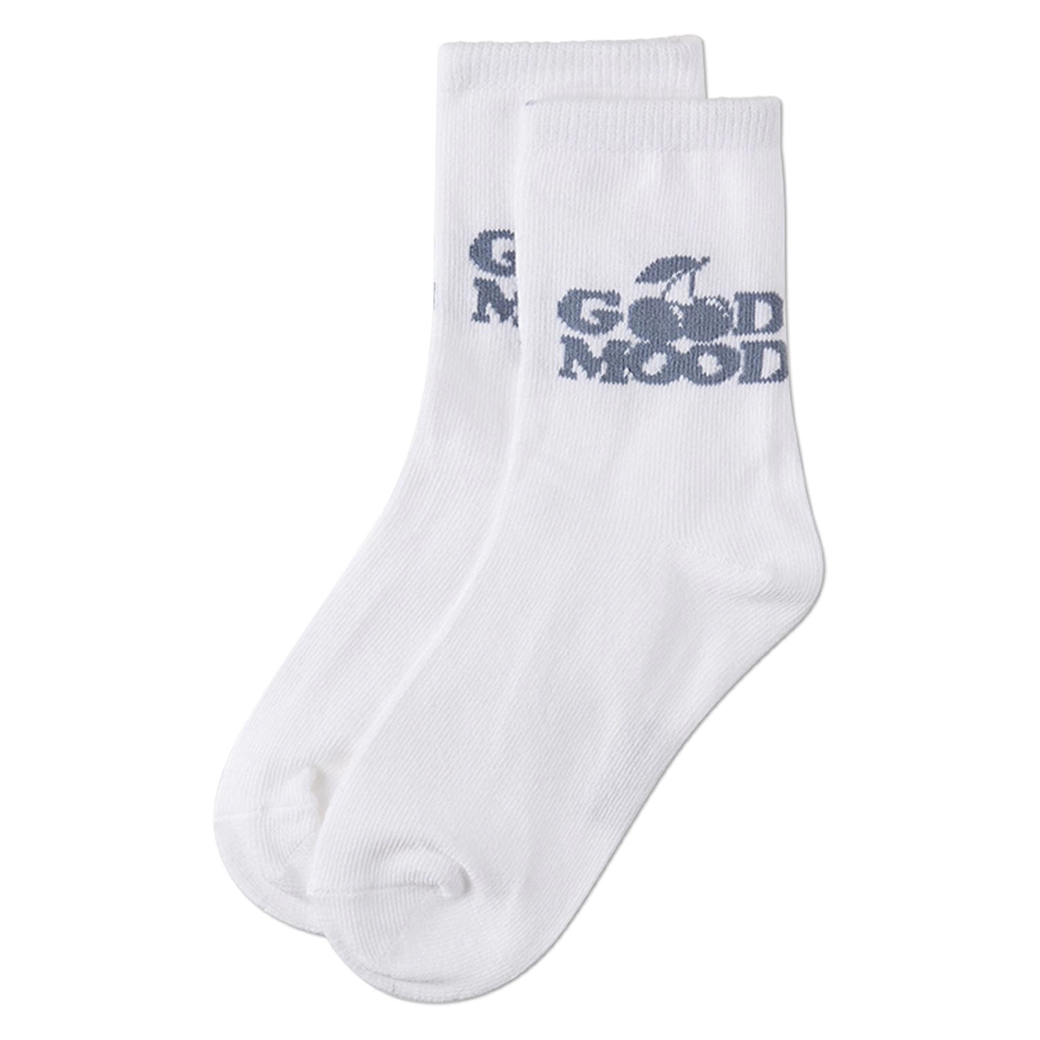 Memoi Girls "Good Mood" Cotton-Rich Fine-Gauge Novelty Crew Sock