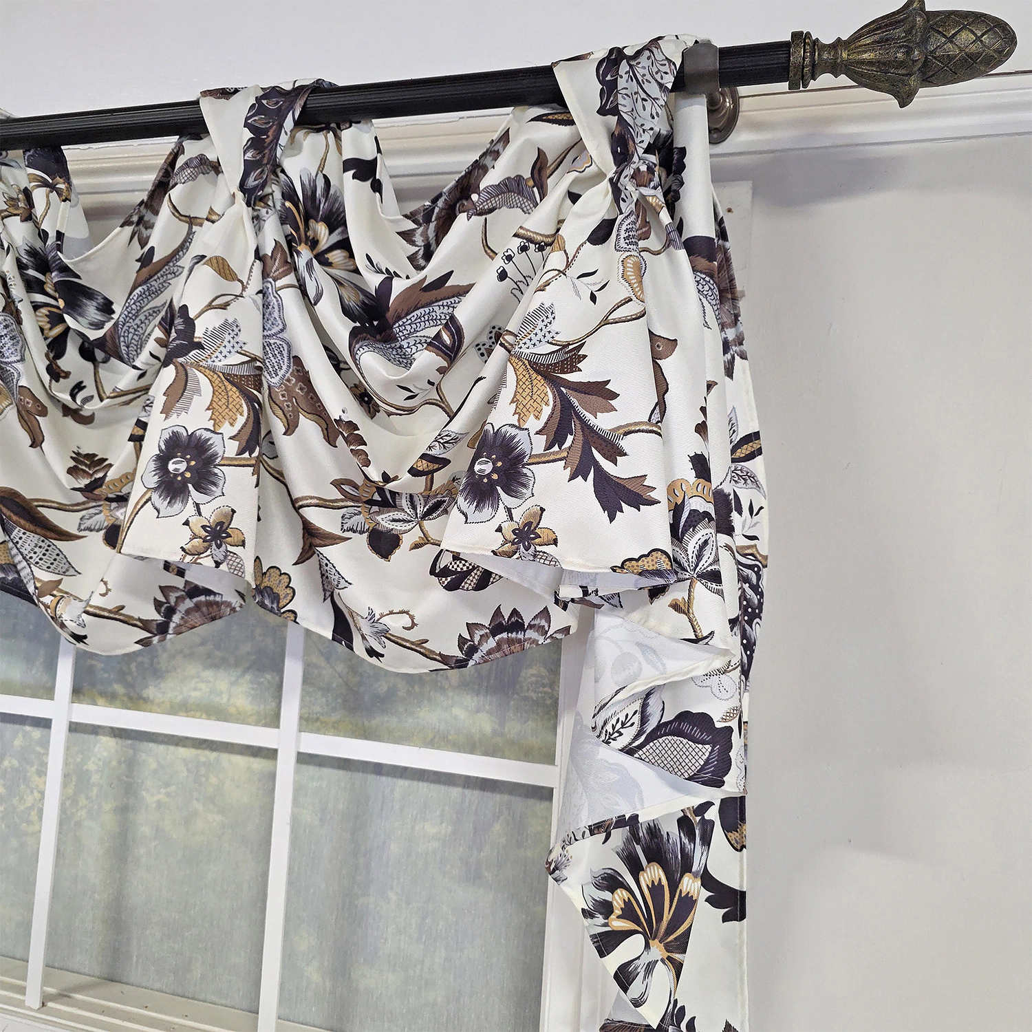 RLF Home Zanzibar 3-S Victory 100% Cotton Tab Top Swag Window Curtain 54" x 25" Gray