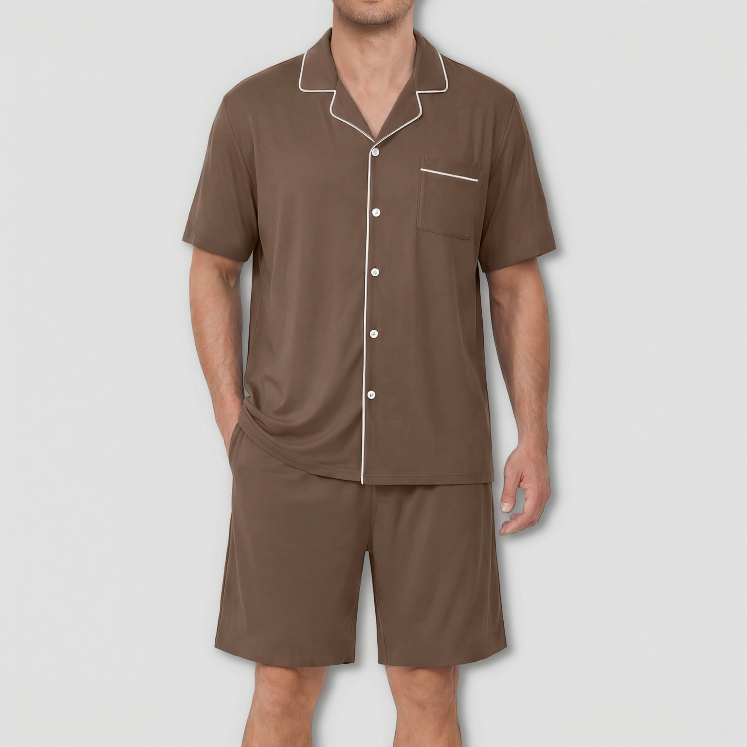 Ekouaer Mens Pajamas Set Summer Short Sleeve Button Up Pjs 2 Piece Sleepwear with Pockets