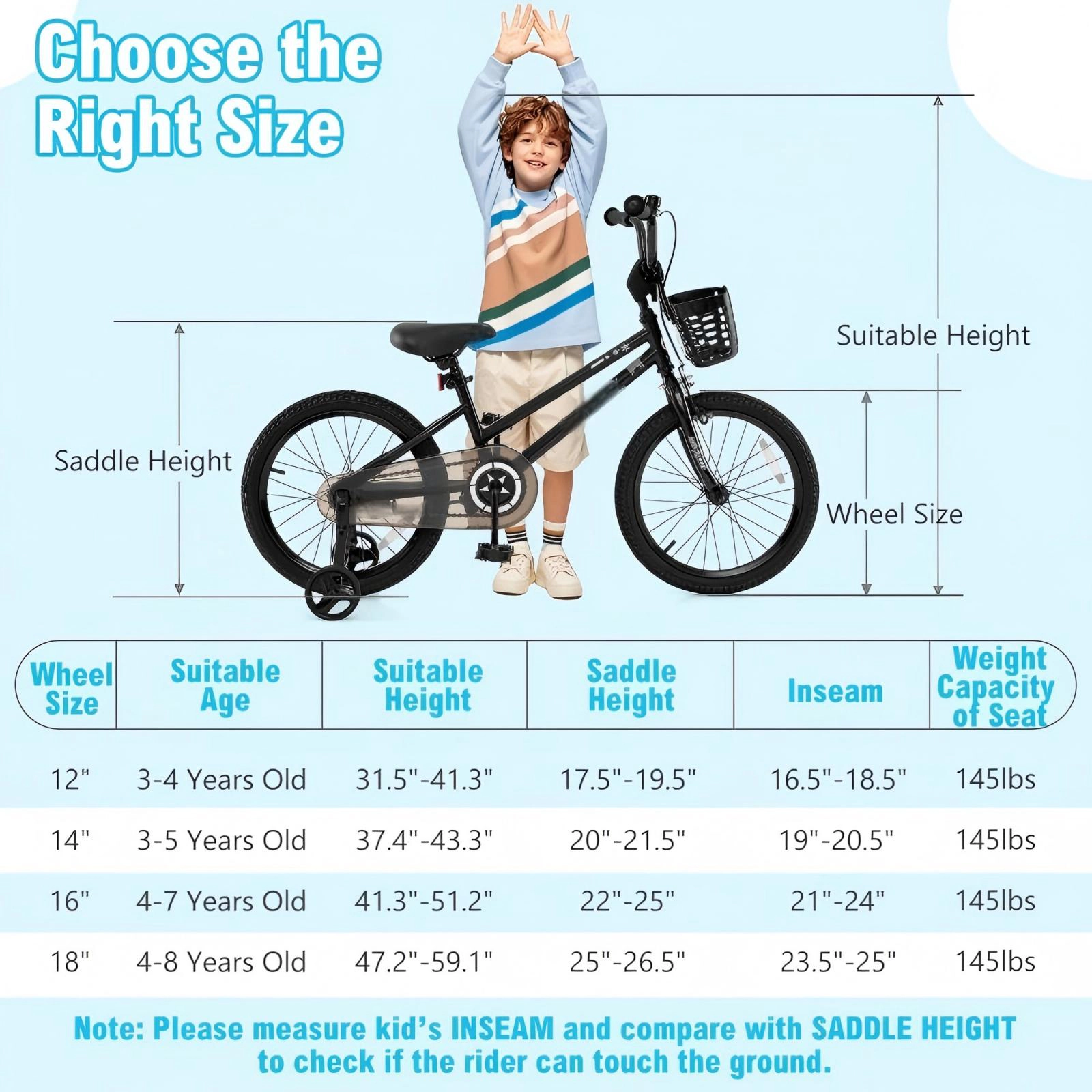 SUGIFT Dual-Brake 16-Inch Kids Bike with Basket and Training Wheels 145-lb Capacity Ages 4-7 Years Black