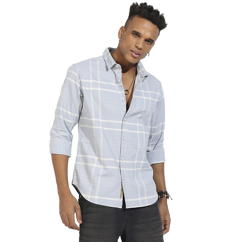 Men's Contrast Tartan Plaid Shirt