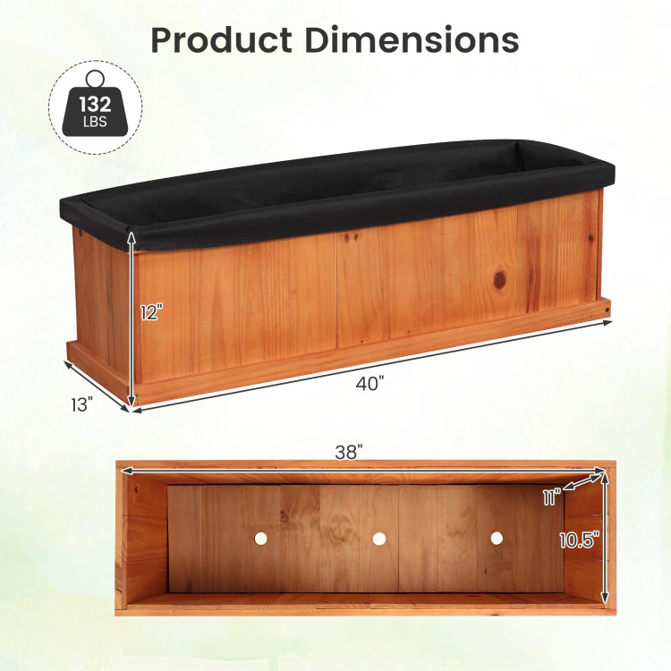 Hivvago Wooden Raised Garden Bed with Drainage Holes and Liner Solid Fir Wood Planter Box