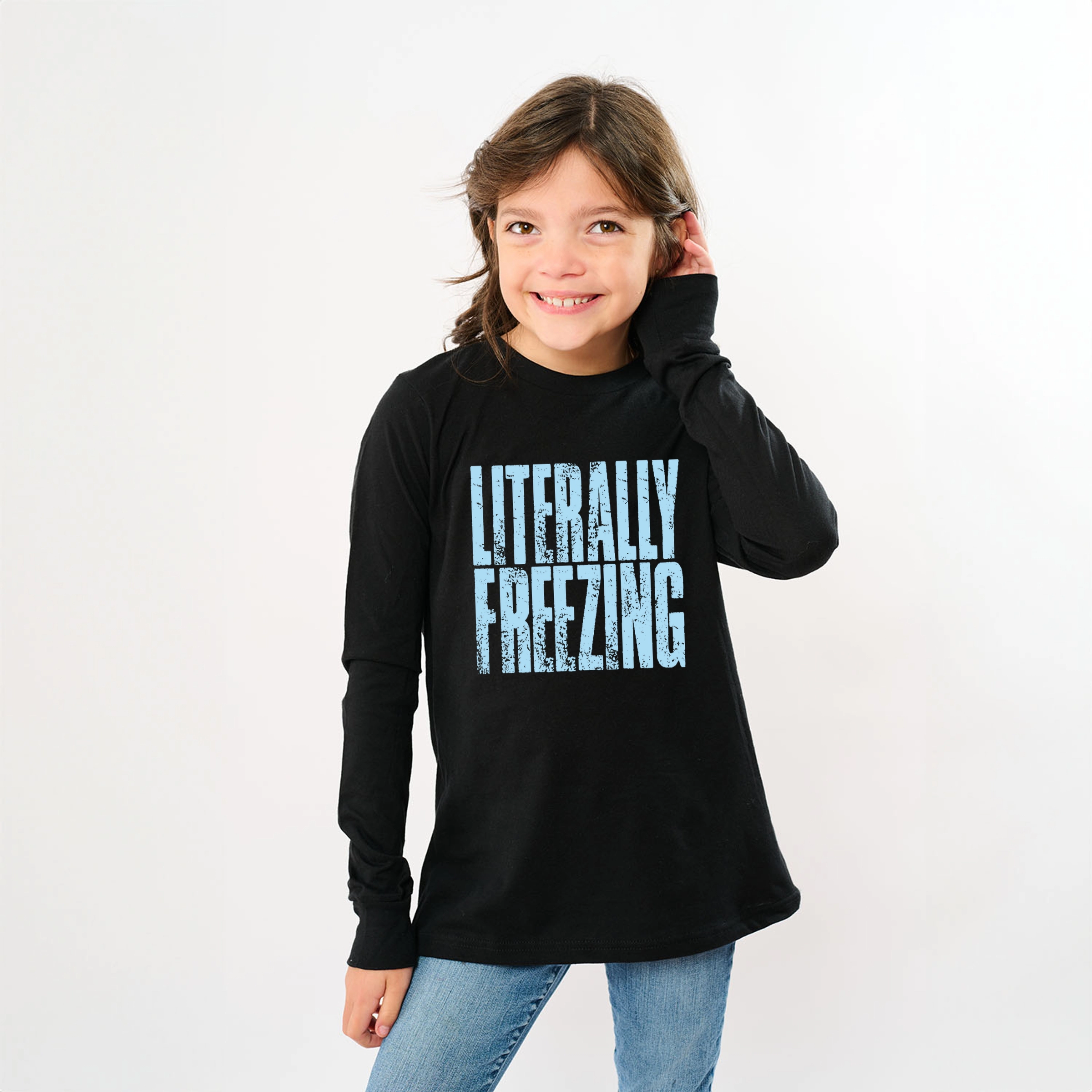 The Juniper Shop - Youth Long Sleeve Graphic T-Shirt Literally Freezing Block Distressed
