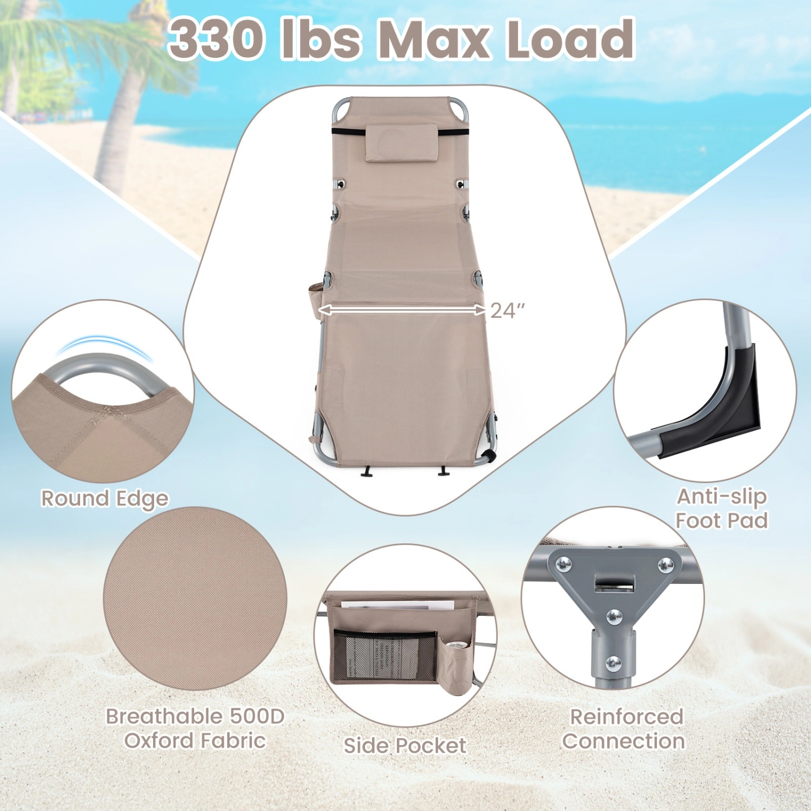 Portable Sunbathing Chair with Face Hole and Arm Openings Folding Beach Lounge Chair Sand