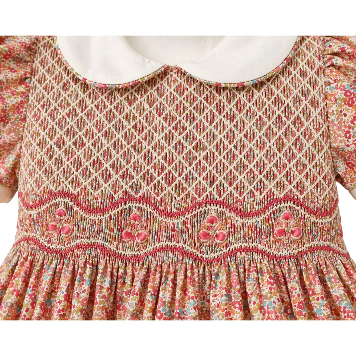 Laurenza's Baby Girls Pink Floral Smocked Dress with Embroidery