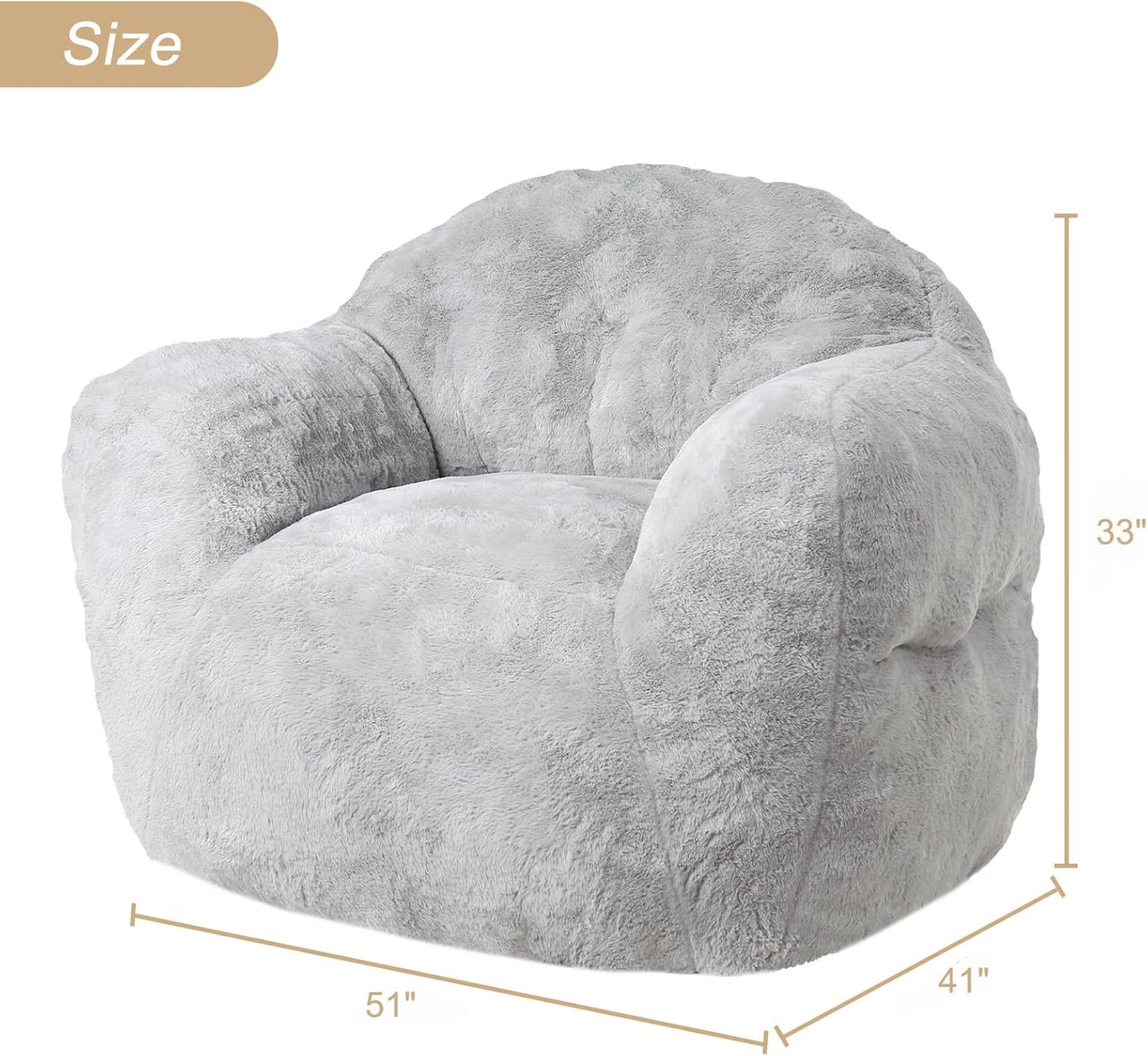 Bean Bag Chair, Comfy Bean Bag Sofa for Adults and Kids, Stuffed Sofa for Living Room Bedroom Apartment, Light Gray