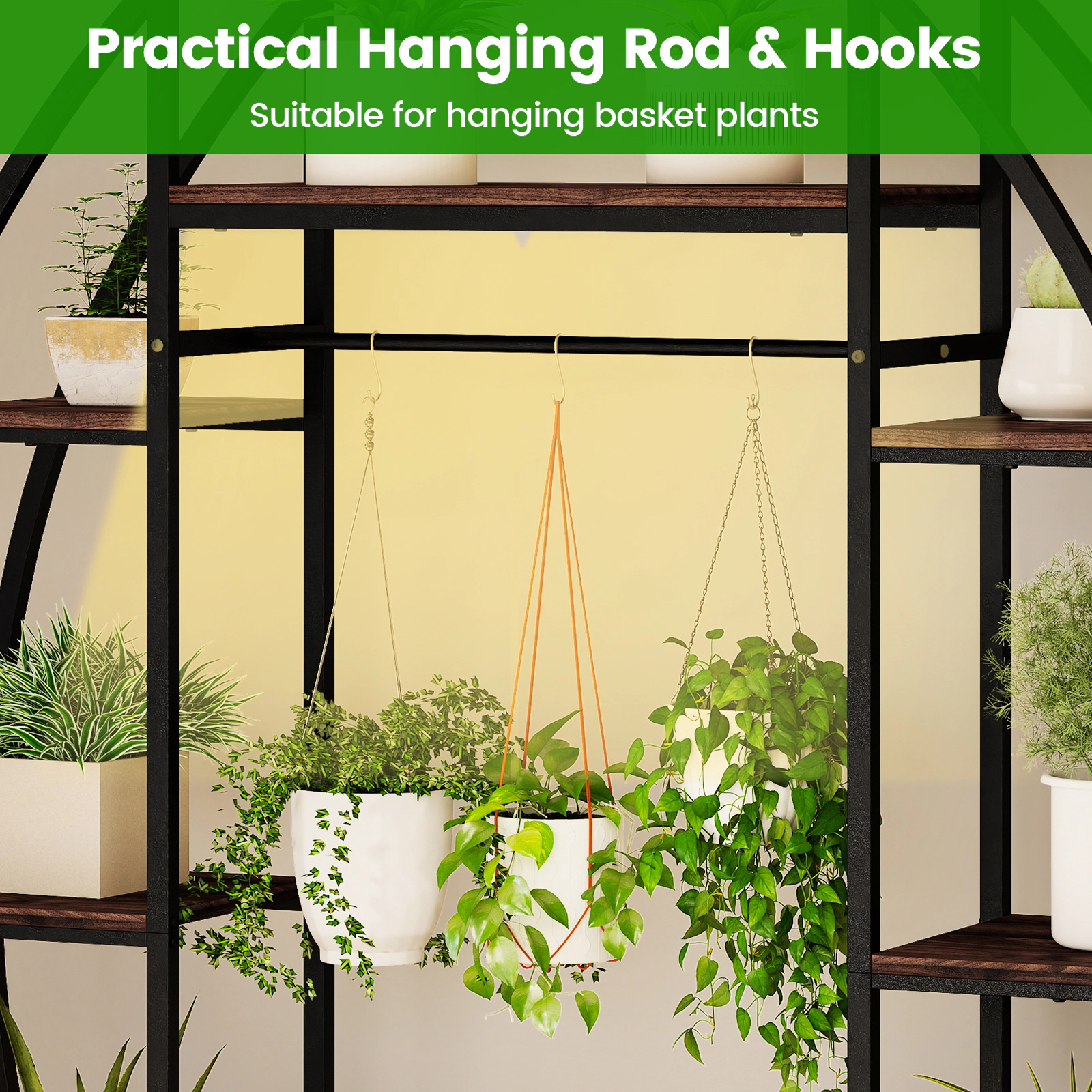 SlickBlue Multi Functional Plant Shelf with 4 Head Lighting System, 10 Tier Vertical Plant Rack Stable Metal Structure