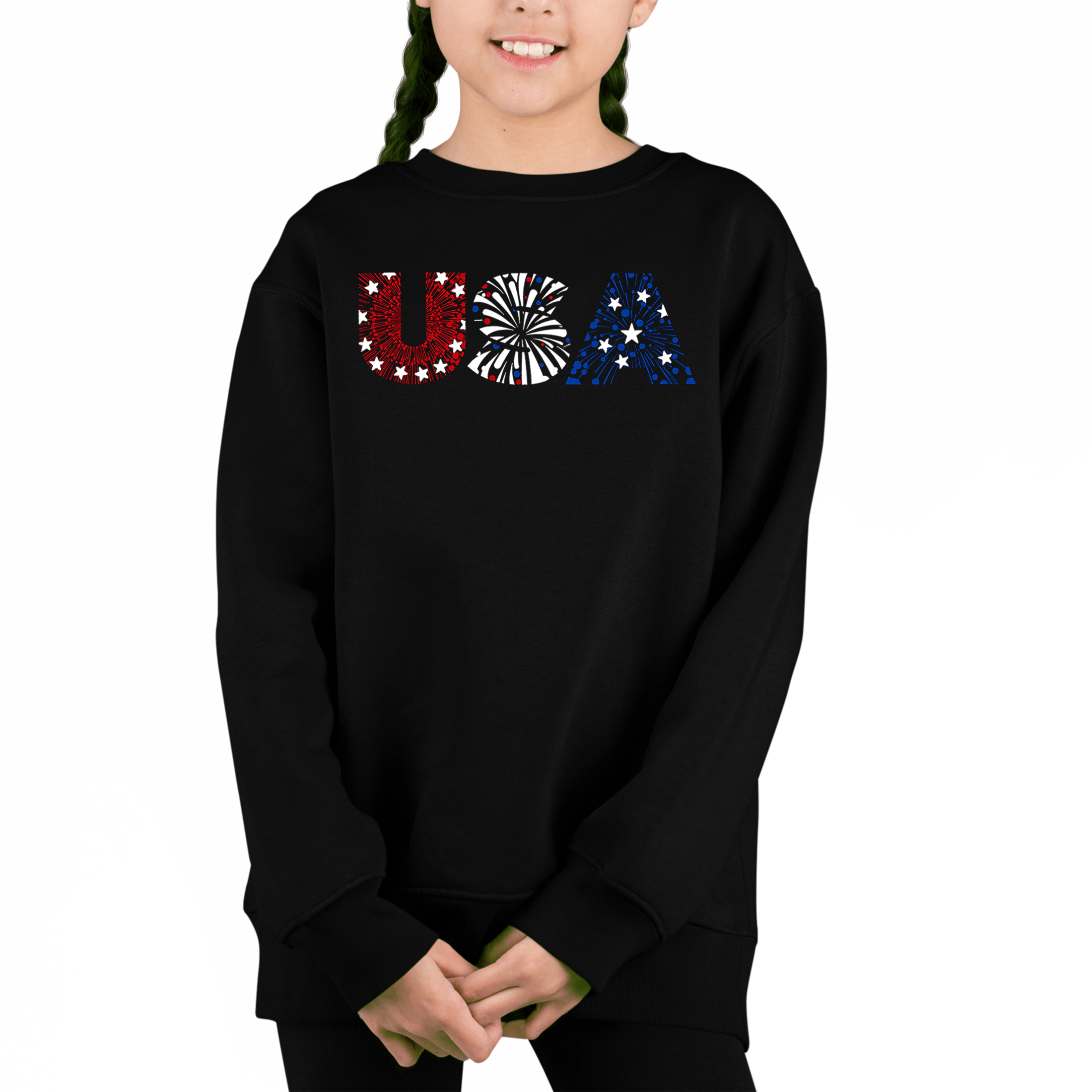 LA Pop Art Girl's Word Sweatshirt - Usa Fireworks