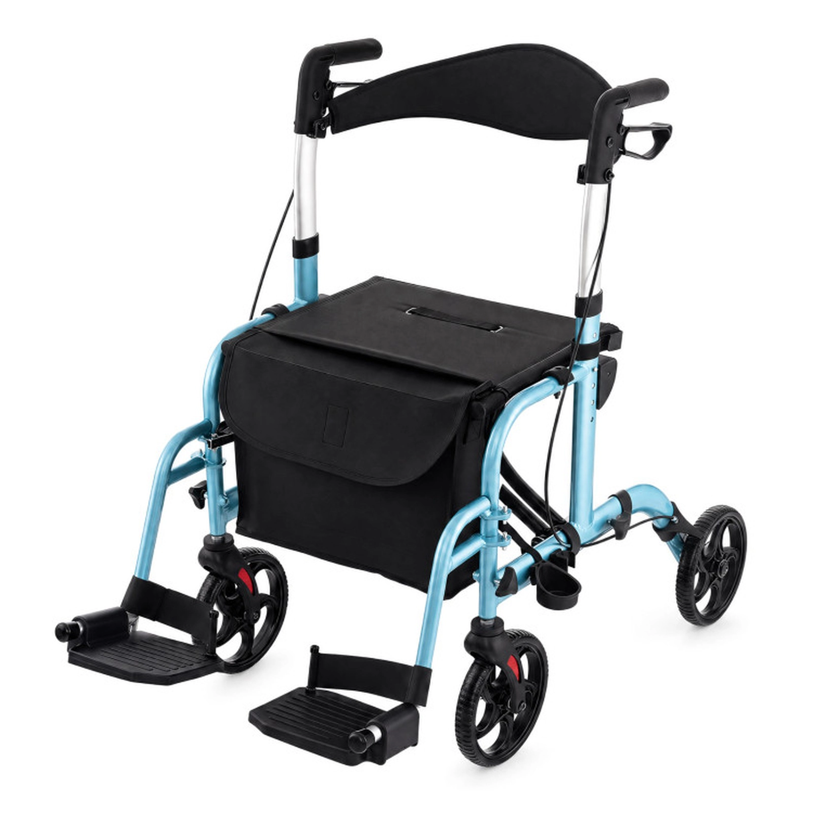 SUGIFT 2-in-1 Adjustable Folding Handle Rollator Walker and Wheelchair 300-lb Capacity Blue