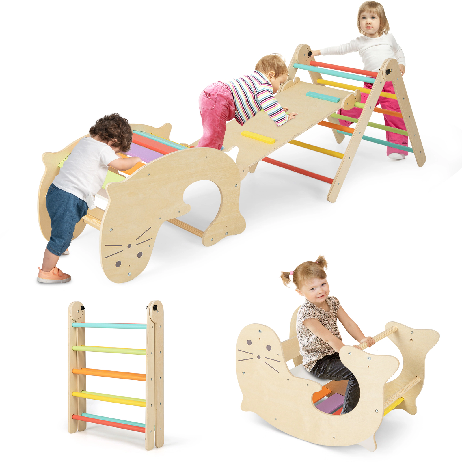 SUGIFT Toddler Reversible Ramp and Sea Lion Climber 7-in-1 Indoor Climbing Toy