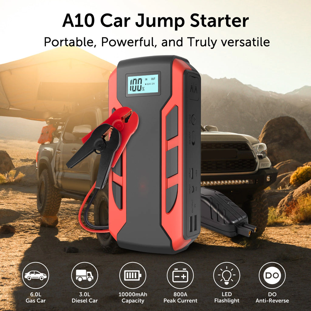 Alpha Digital 800A Peak, 10,000mAh, 6.0L Gas/3.0L Diesel - Car Jump Starter