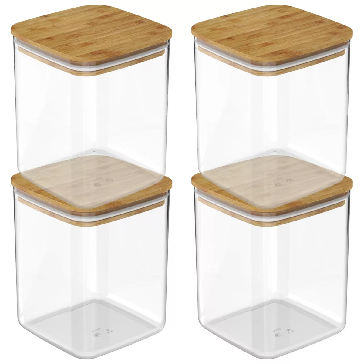 OU Airtight Food Storage Container Set 8pc, Clear Plastic Container w/ Leak Proof Bamboo Lid, Stackable Pantry Organizer