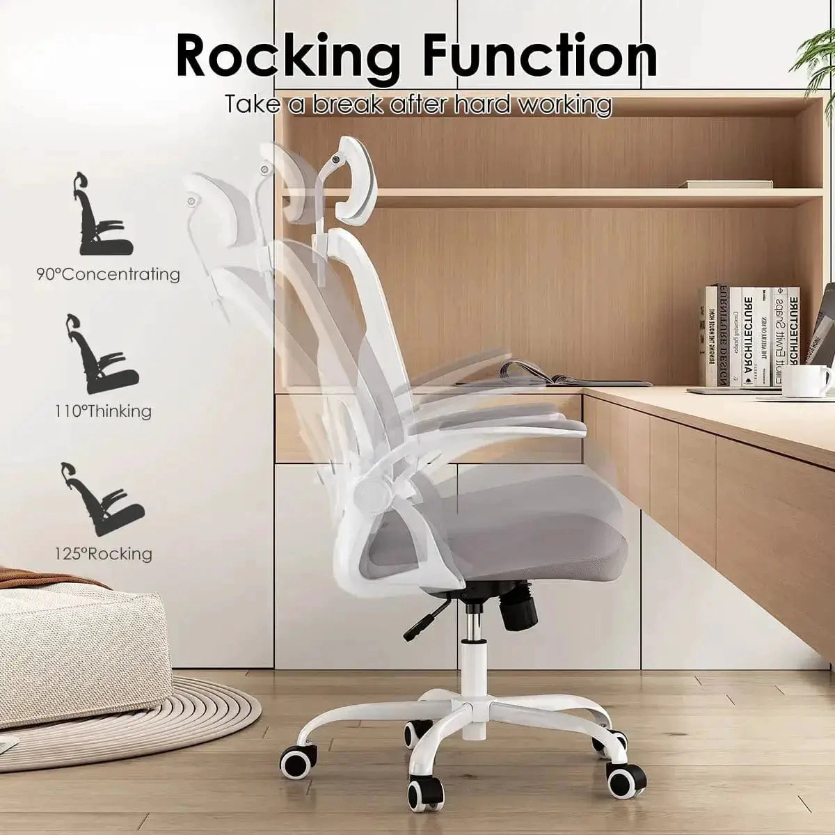 Platinum-Level Office Chairs White Gray Ergonomic Office Chair High Back Lumbar Support Headrest