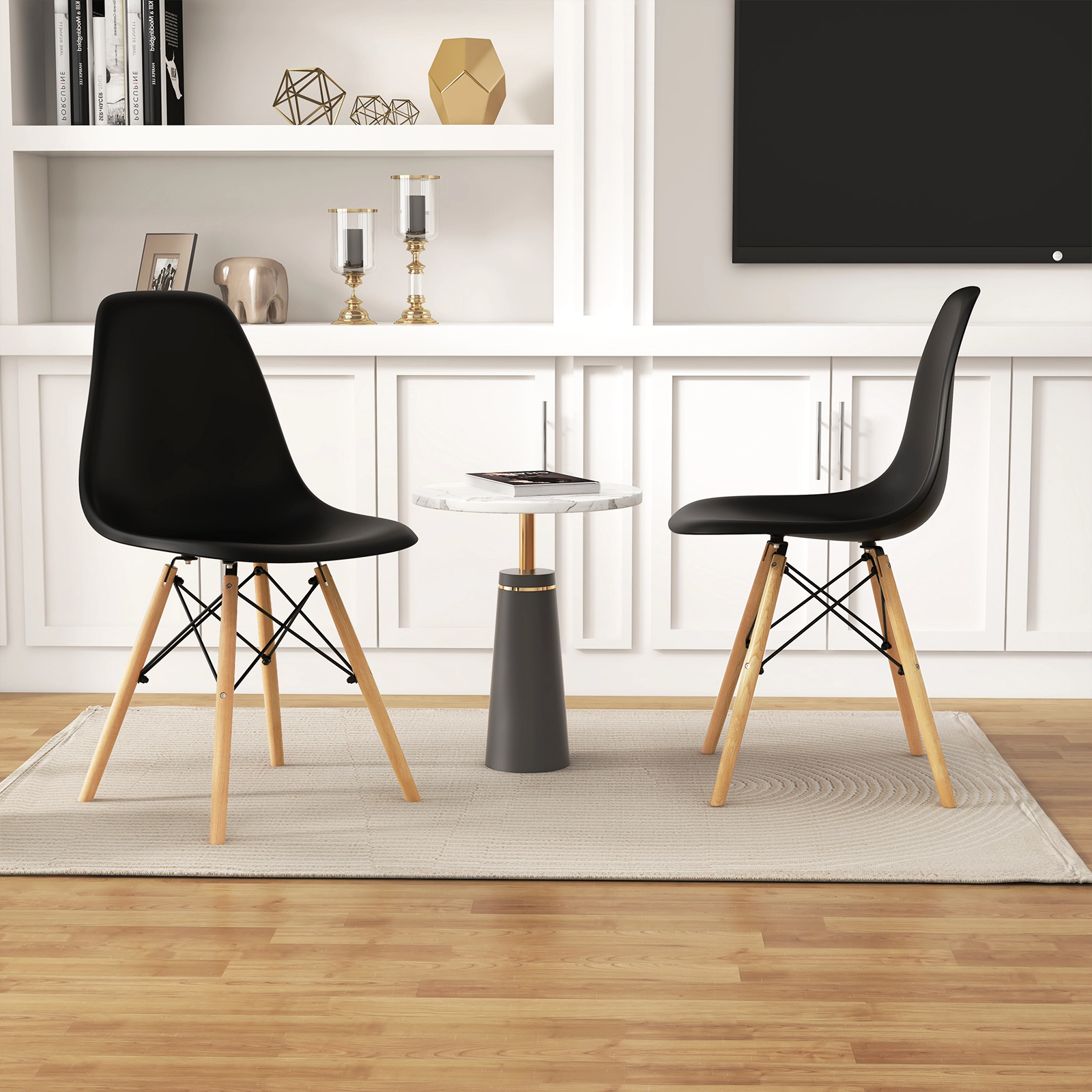 SUGIFT Beech Wood Legs Set of 4 Modern Armless Dining Chairs Molded Plastic Seats