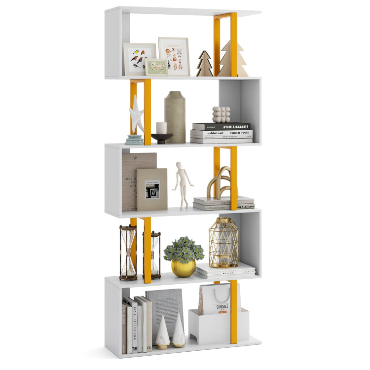Hivvago Modern 5-Tier Geometric Bookshelf with Metal Frame & Anti-Tip Kit