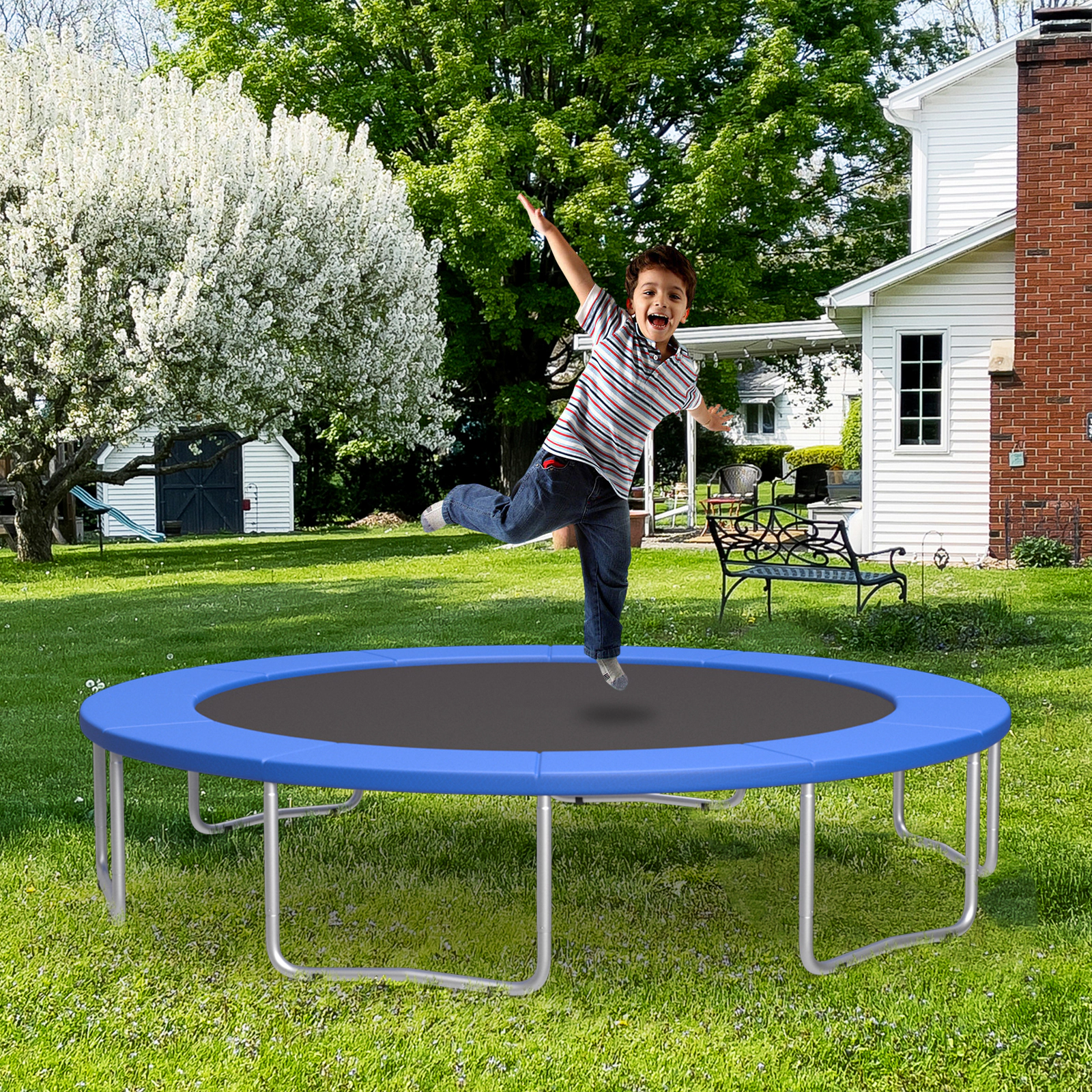 12-ft Trampoline Safety Pad Replacement Fixing Straps Split Spring Cover 11.8-in Wide Anti-Tear Waterproof Blue