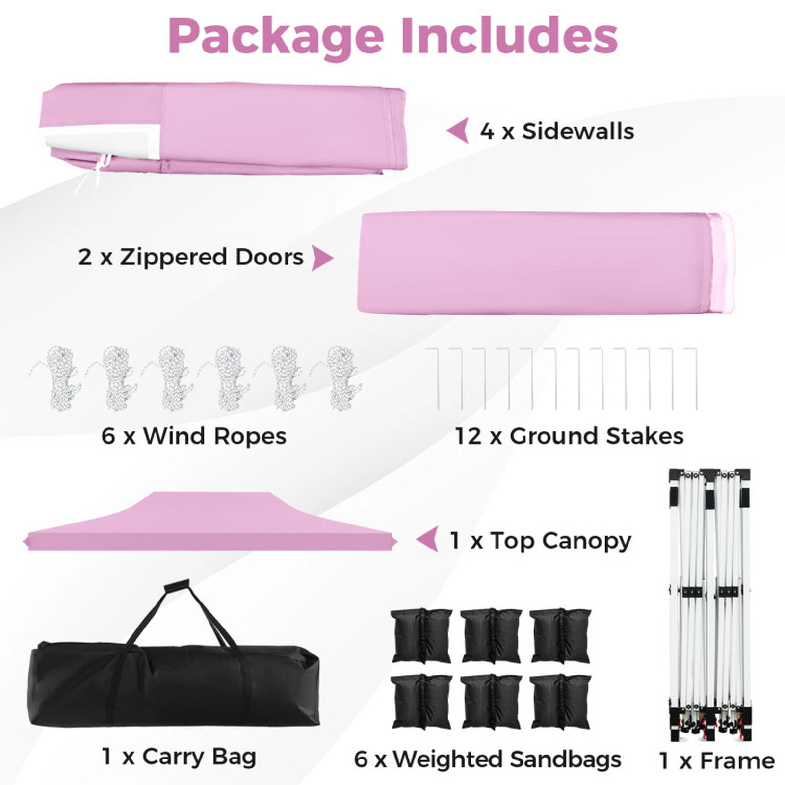 SUGIFT Pink 10-ft by 20-ft 3-Level UPF50+ 210D Oxford Pop Up Canopy Tent with 6 Sidewalls and Windows