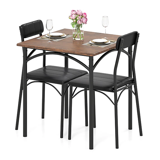 LJG 3-Piece Dining Table Set Square Kitchen Table and 2 Chairs for Dining Room