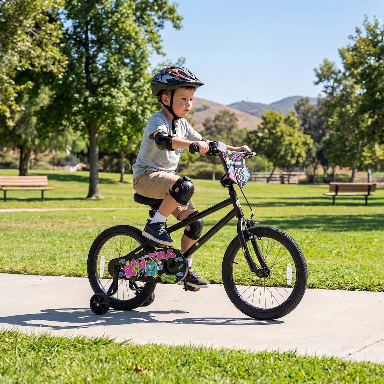 18-in Kids Bike with Kickstand Training Wheels and Coaster Brake for Ages 4-8 Rider Height 47.2-in to 59.1-in Bicycle