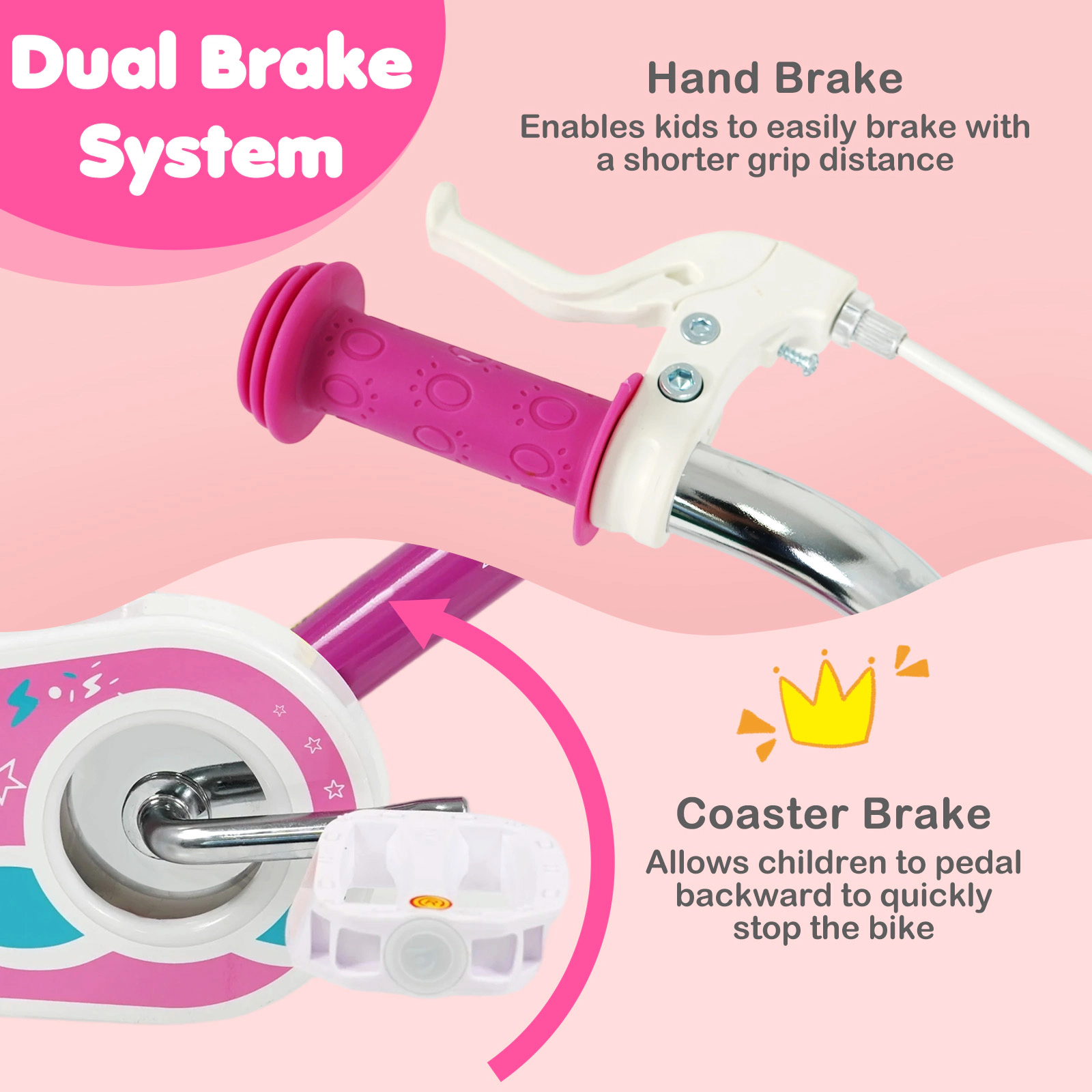 SUGIFT Adjustable Handlebar 14-Inch Kids Bicycle 110-lb Seat Capacity Ages 3-5 Pink Starlight Wave